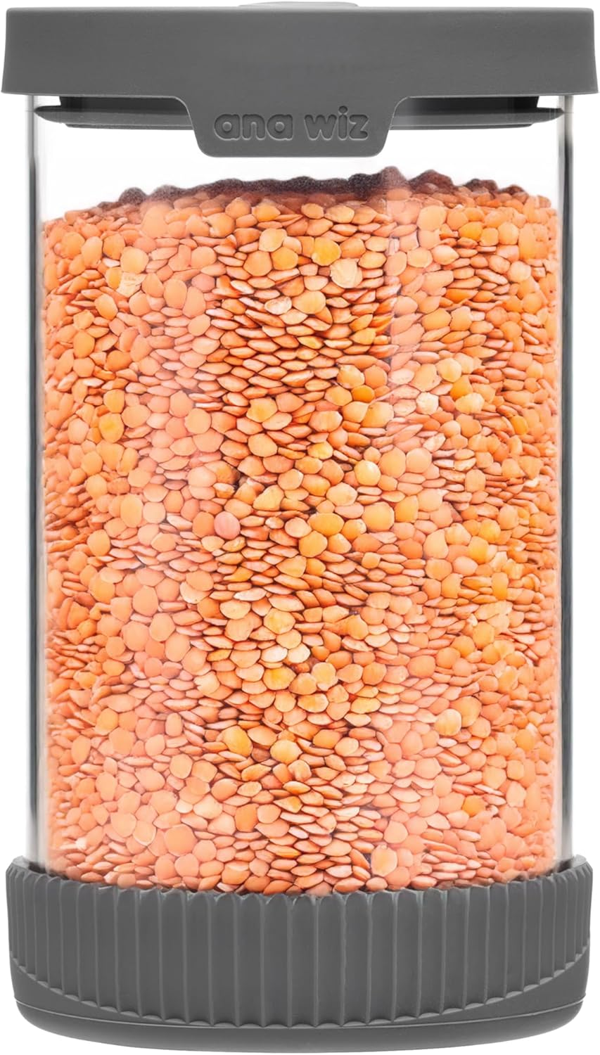 Ana Wiz Stackable Glass Storage Jar, with Airtight Vent & Silicone Base | Four Sizes & Two Colour Options, Perfect Kitchen Organisation (Charcoal - 1000Ml)