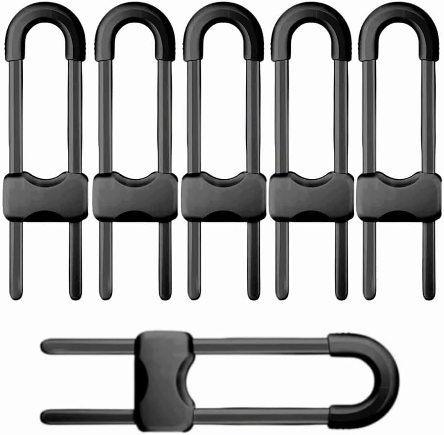 Sliding Cabinet Locks, 6 PCS U-Shaped Proofing Cabinets with Adjustable Child Lock, Baby Safety Locks for Cabinets Childproof Latch for Knob Handle on Kitchen Storage Door Cupboard Closet Dresser Black image number 1