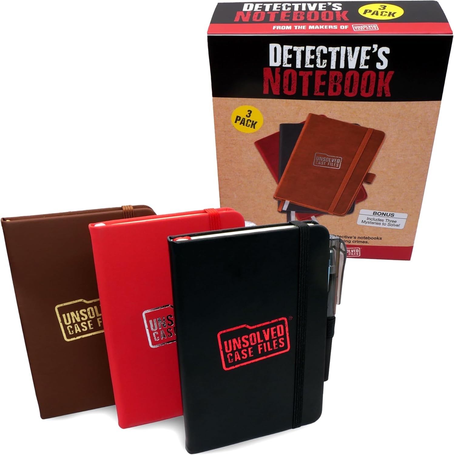 Unsolved Case Files Detective'S Notebook | 3 Pack of Pocket-Sized Blank Notebooks for Crime Fans | 3 to Solve - Black, Brown, Red Mini-Notebook | Portable Field Journal for Diary, Notes, Planner image number 2