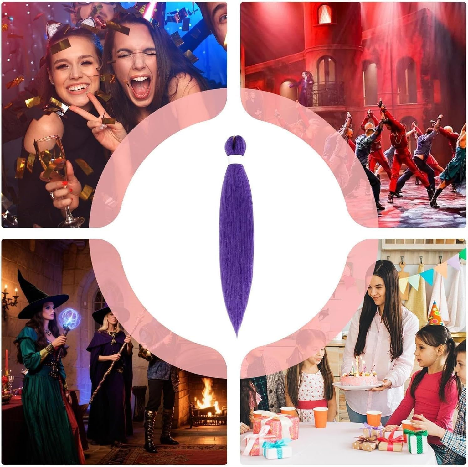 2Pcs Long Purple Braiding Hair for Kids, Pre Stretched Synthetic Braiding Hair Extensions for Braids, for Halloween Christmas Costume Cosplay image number 2