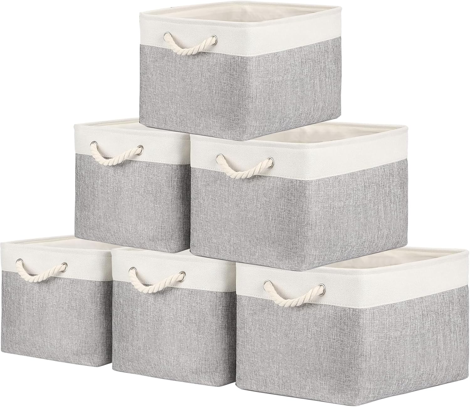 6-Pack Collapsible Fabric Storage Baskets, 38X28X24Cm Rectangular Organizer Bins for Shelves, Closets, Nursery, Home, Office, and Gift Storage, White & Grey image number 3