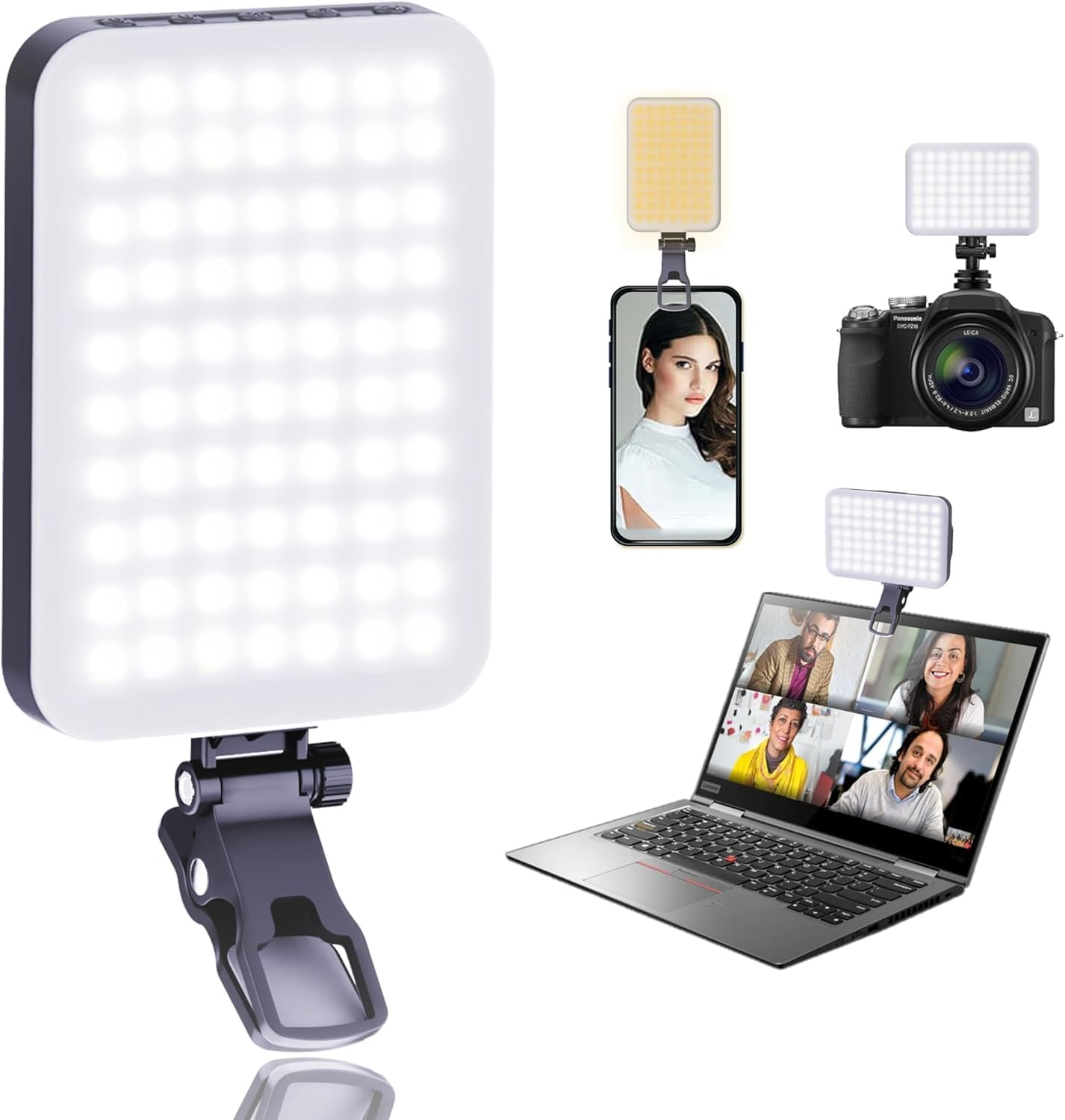 60 Leds Selfie Light, 3 Lighting Modes, Rechargeable Clip on Phone/Laptop/Camera Light & CRI 97+ for Laptop/Phone, Video Conference, Youtube, Tiktok, Makeup Vlog (Black)