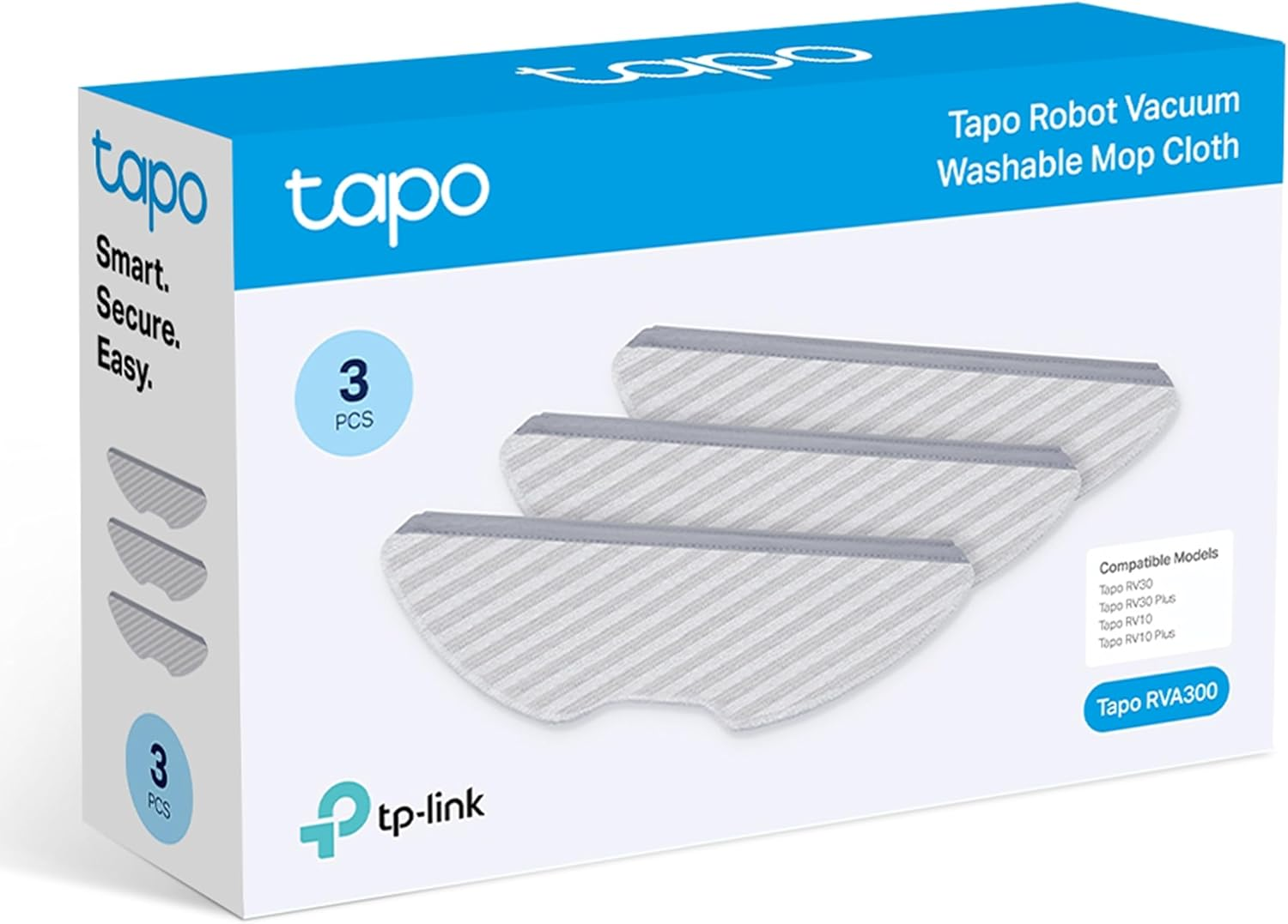 Tapo Tp-Link Vacuum Cleaner Washable Mop Cloth &Atilde;&mdash;3, Smart Home, Easy to Wash & Install, Work with Tapo RV30 Plus/Rv30/Rv30C Mop Plus/Rv30C Mop/Rv20 Mop Plus/Rv20 Mop/Rv10 Plus/Rv10 (Tapo RVA300) image number 4