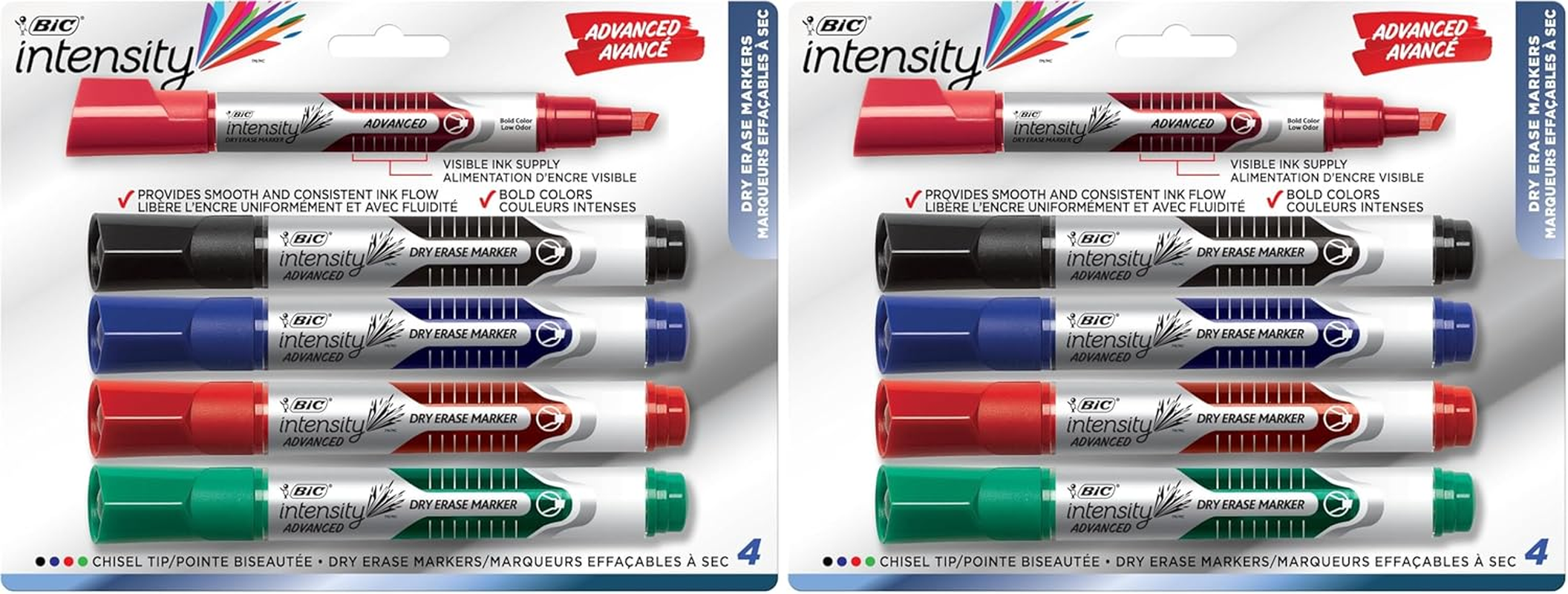 BIC Intensity Advanced Whiteboard Markers, Dry Erase Chisel Tip, Bulk Pack of 4, Low Odour, Non Toxic, Soft Grip, Black