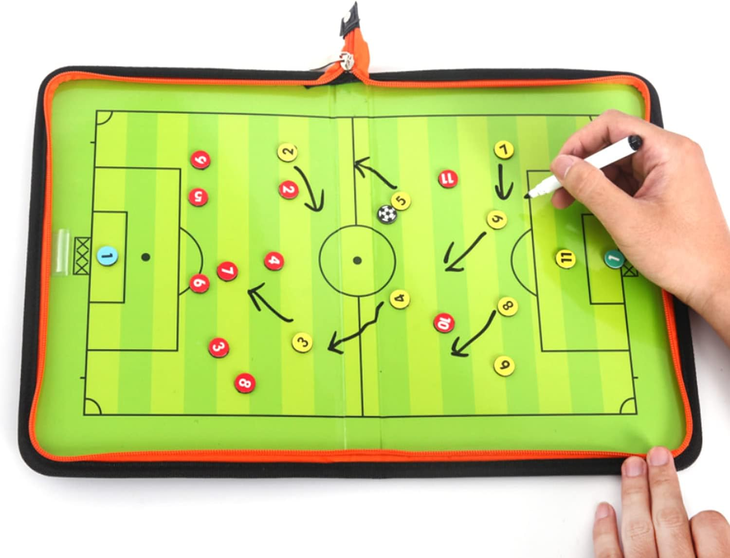 Foldable Soccer Coaching Board Set with Magnetic Number Pieces, Marker Pen, Marker Eraser, Football Full Court Zipper Design Color Strategy Board Training Aid image number 4