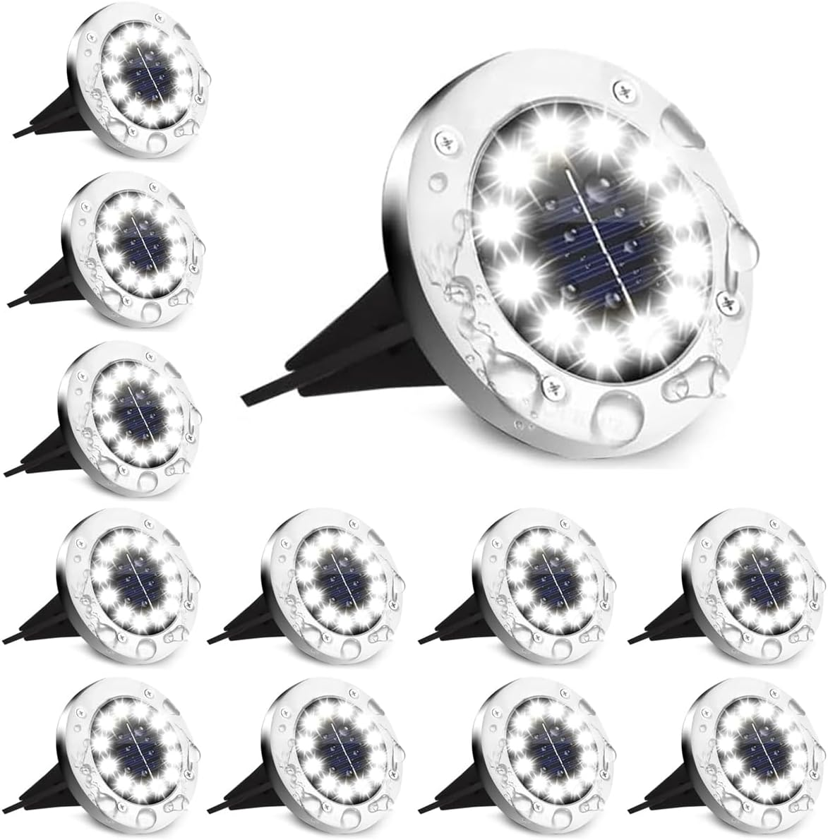 12 LED Solar Lights Outdoor, 12 Pack IP65 Waterproof Solar Garden Lights, Powerful Solar Street Light for Outdoor Ground Lighting, Patio, Deck, Pathway image number 6