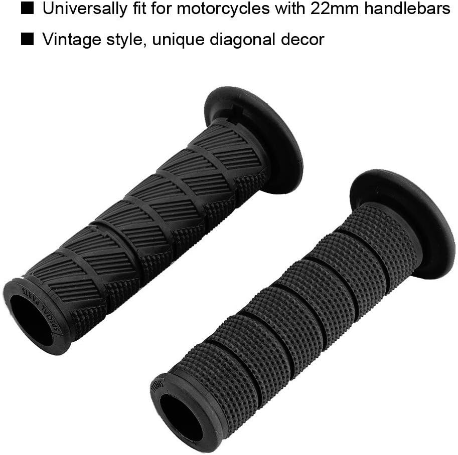 Motorcycle Grips, Motocross Grips Handlebar Grips Universal 2Pcs 22Mm Vintage Motorcycle Handlebar Grips Diagonal Handle Bar Ends for Motocross ATV - Black image number 6