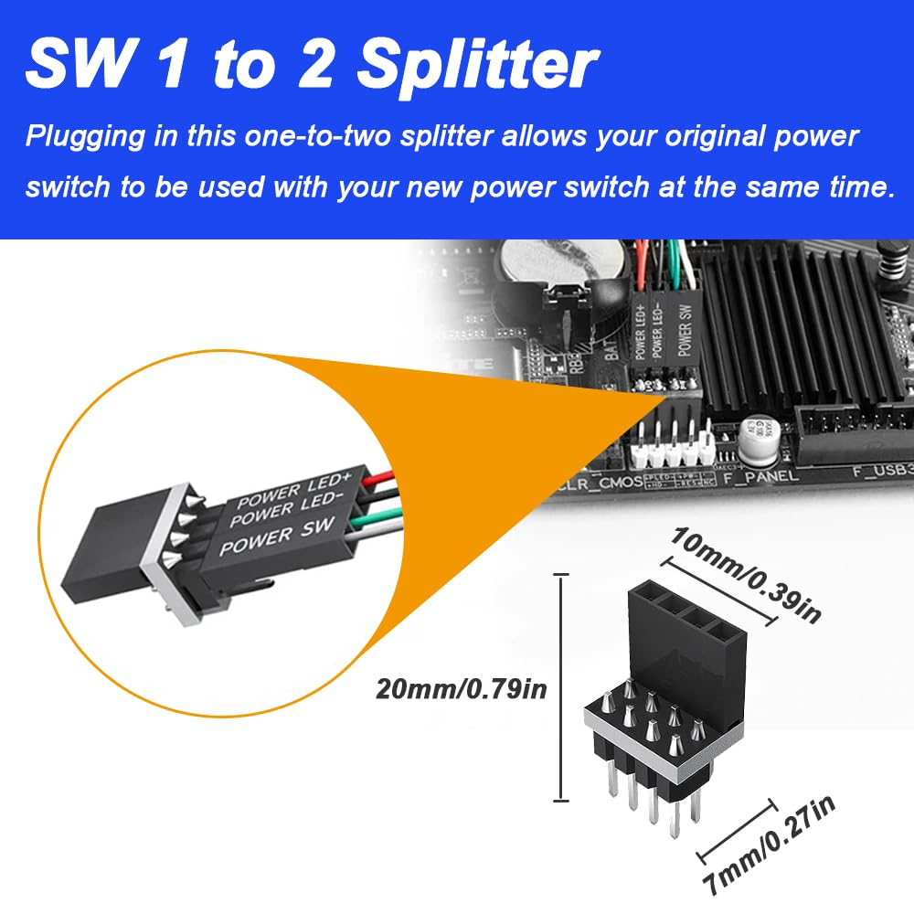 Xiatiaosann 16Mm Chassis Switch Host Metal Button Cable, PC Case LED Power Button ATX Supply On/Off Extension Cord for DIY Computer Switch, with 1 to 2 Splitters (Yellow) image number 4