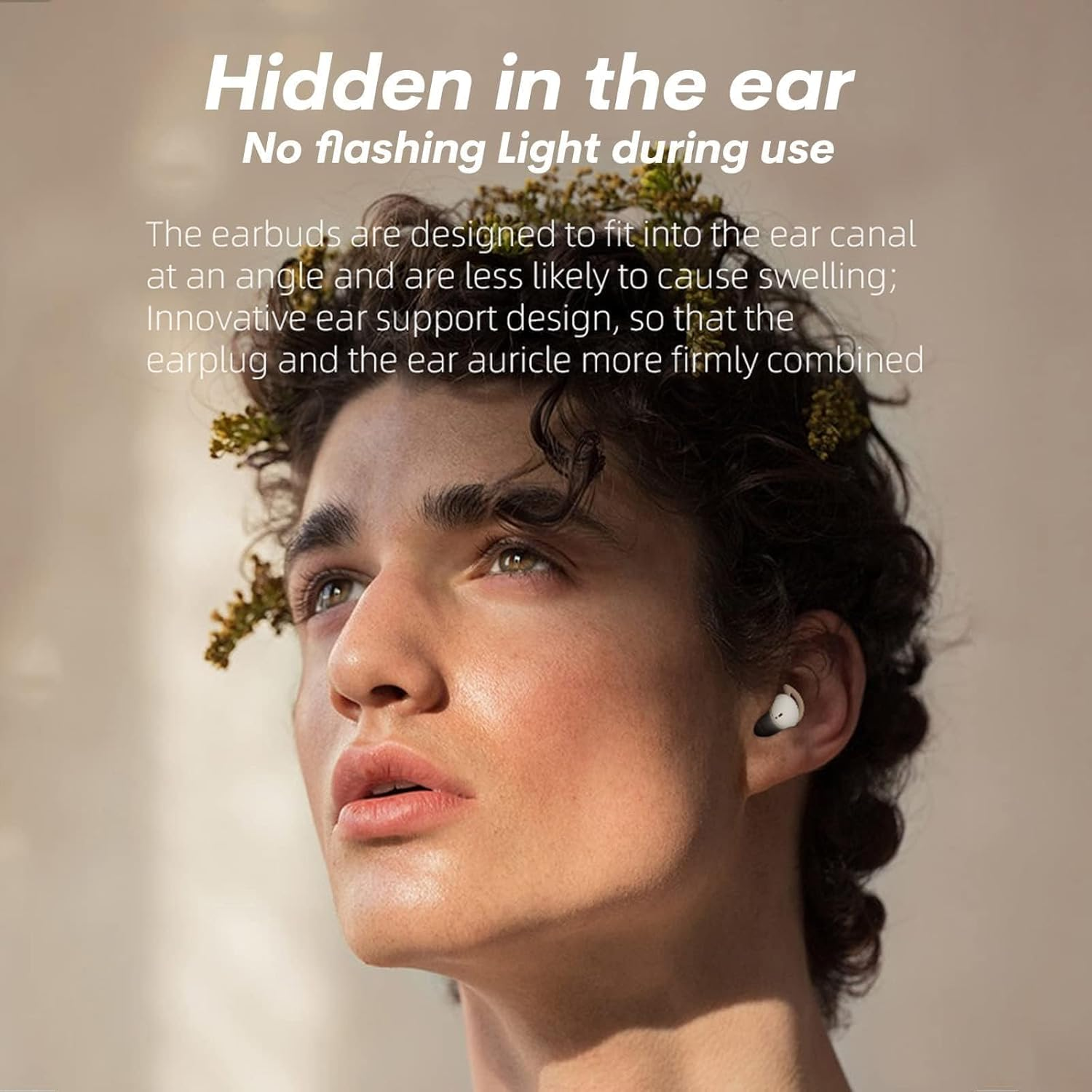 Xmenha Mini Bluetooth Headphones In-Ear Earphones Invisible Smallest Wireless Headphones for Sleeping for Small Ears Kids Side Sleepers Sports with Charging Case for Iphone Android Beige image number 6