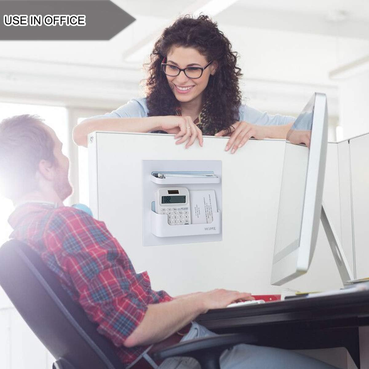 OKOMATCH Bedside Shelf - Stick on Wall Mounted Bed Room,Dorm,Office Adhesive Floating Accessories Caddy Organizer/Holder for Phone,Glasses,Remote Control,Keys,Pens - Plastic Material- White image number 1