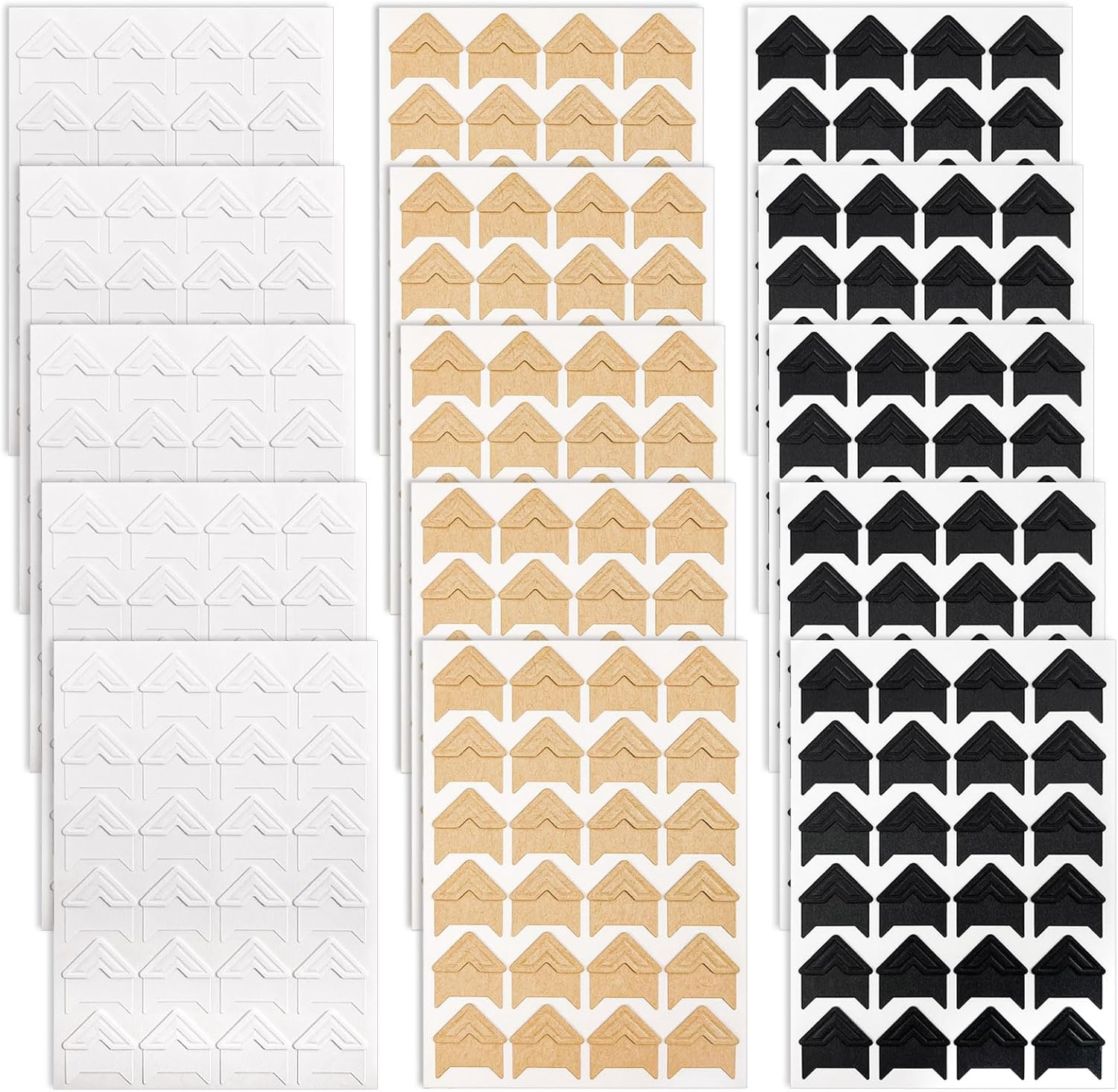 15 Sheets 360 Pcs Self-Adhesive Photo Corners Stickers for DIY Scrapbook, Photo Album, Picture Frames, Memory Books, Journal (3 Colors) image number 2