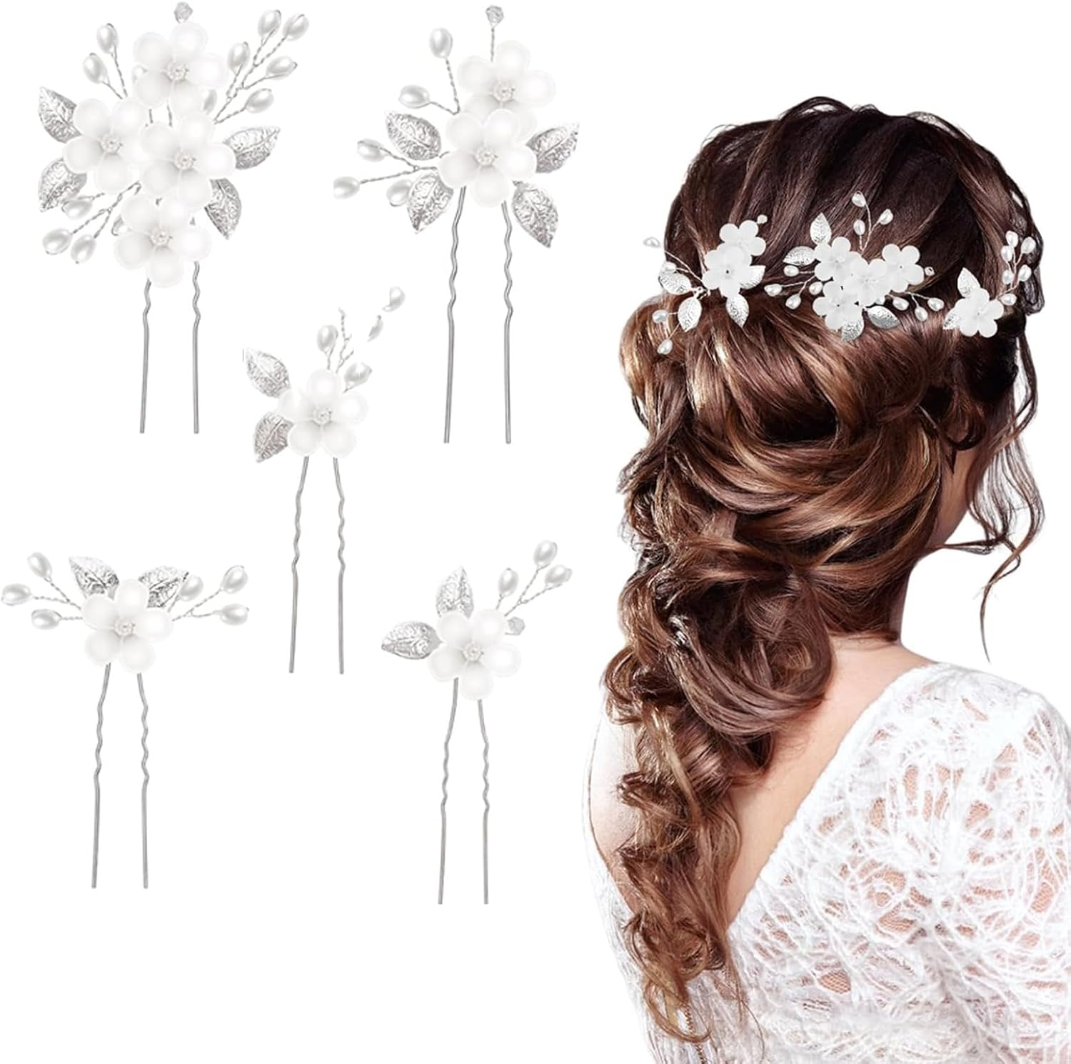 Xlwen Pack of 5 Bridal Hair Accessories, Wedding Hair Pins, Perfect for the Bride, Bridesmaid or Flower Girl image number 6