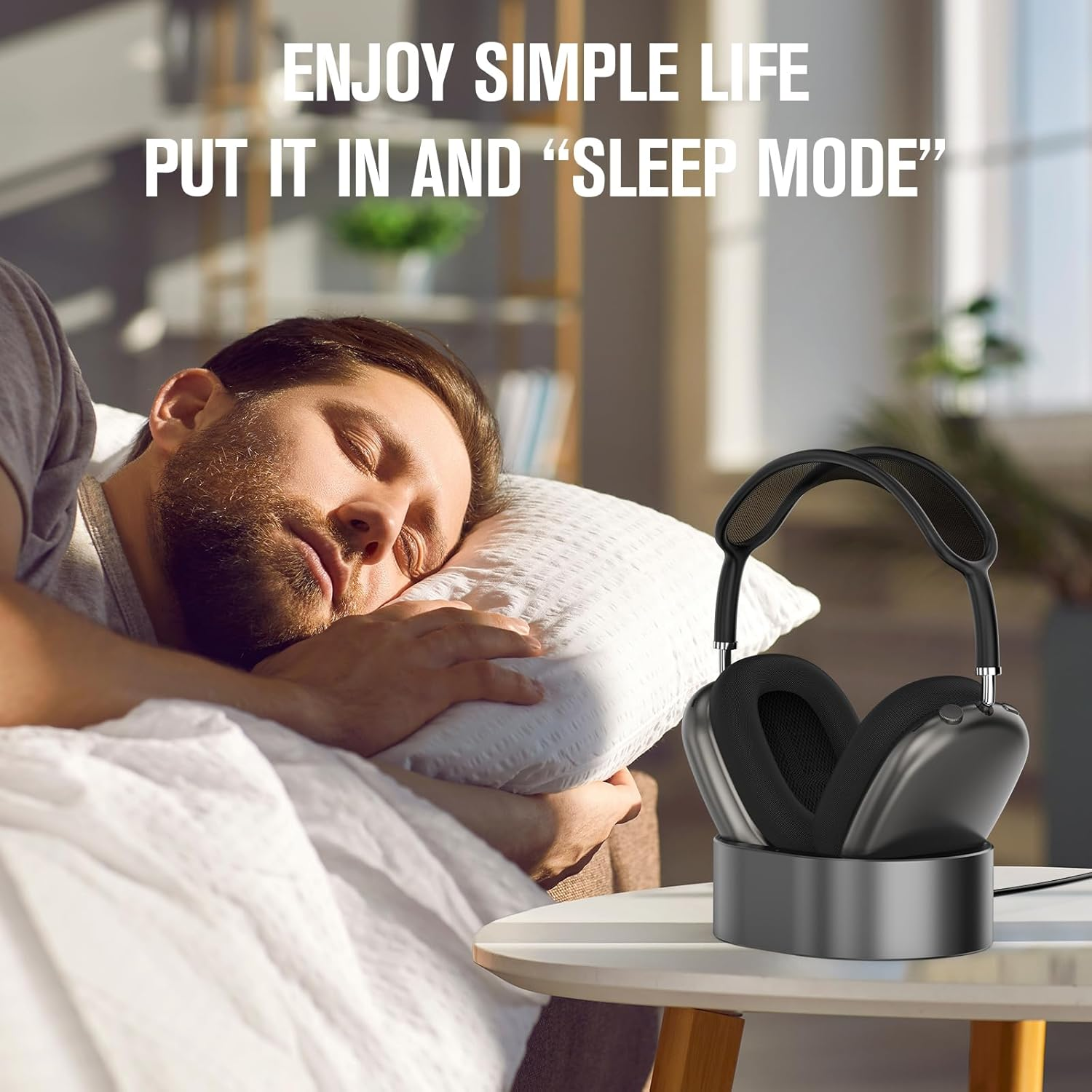 ROUNKIN Headphone Charging Stand for Airpods Max,Support Sleep Mode,Magnetic Stand,Protable Desktop Headset Holder,Headset Stand, Charging Base for Headphones,Designed for Airpods Max 2/1(Black) image number 2