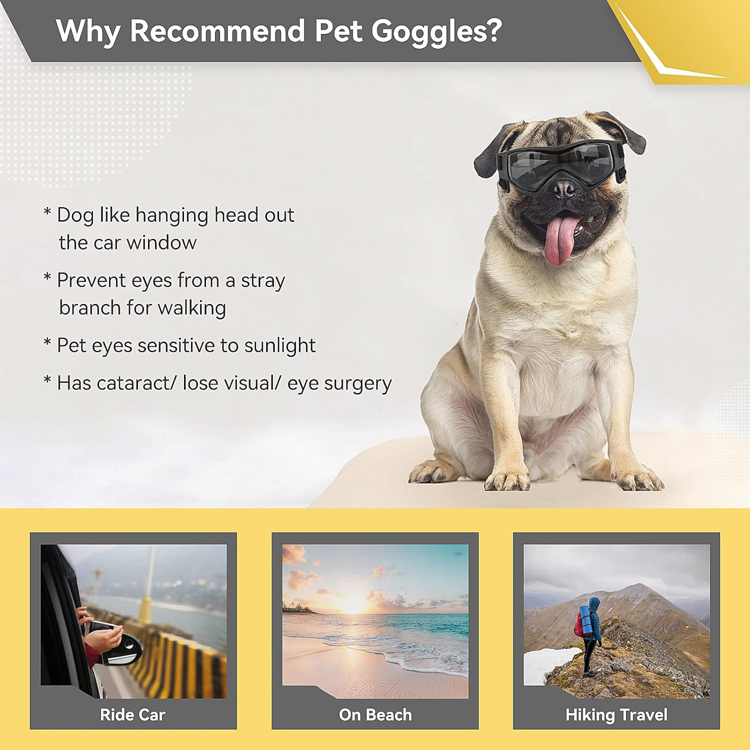 Namsan Dog Sunglasses Anti-Uv Waterproof Windproof Adjustable Dog Safety Glasses Suitable for Small and Medium Dogs (Black)