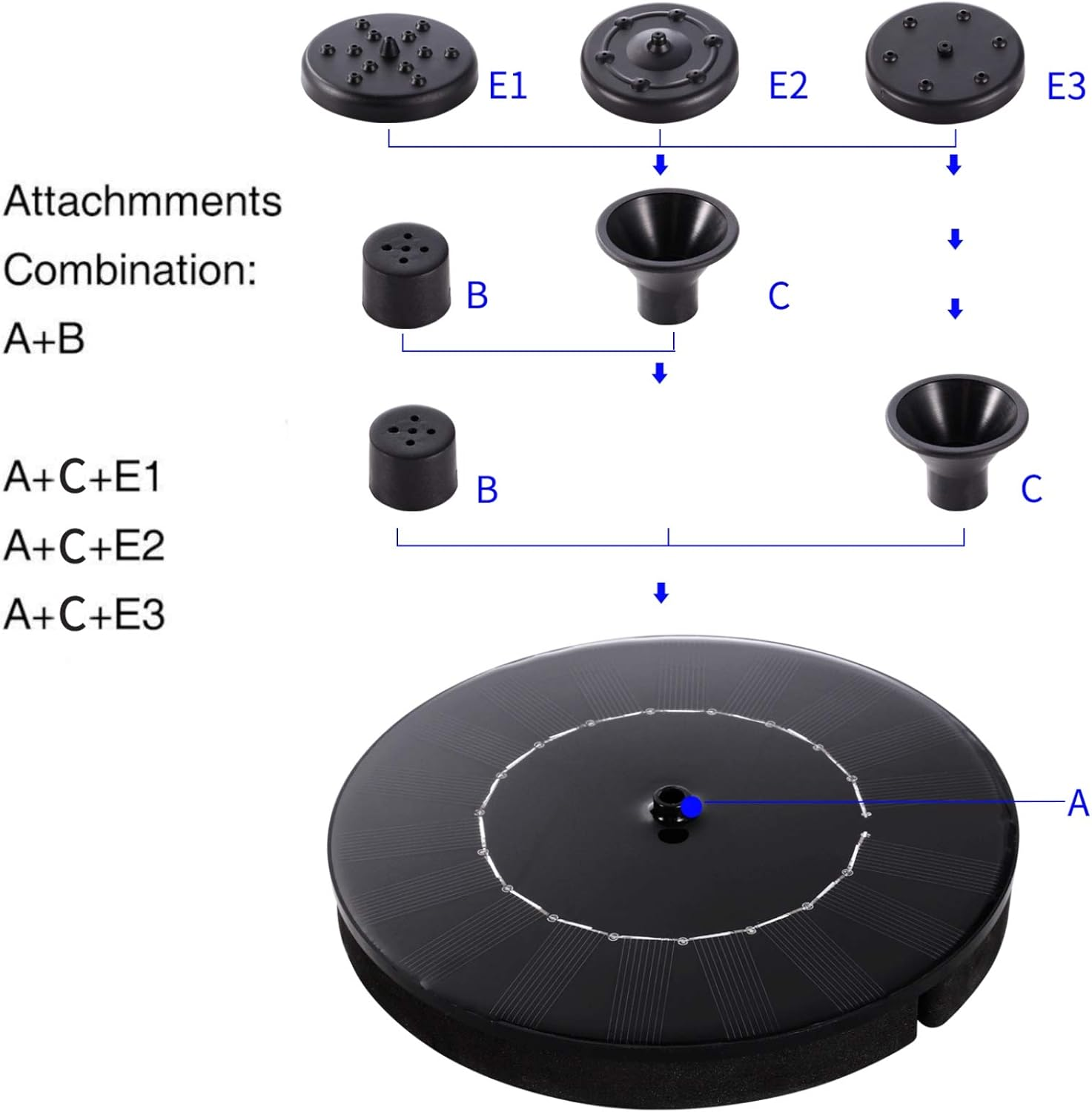 10V 2W Upgraded Submersible Floating Solar Fountain Pump with Build-In Battery Backup, Water up to 60-100Cm, Solar Water Fountain Panel Kit for Bird Bath,Small Pond,Garden and Lawn image number 5