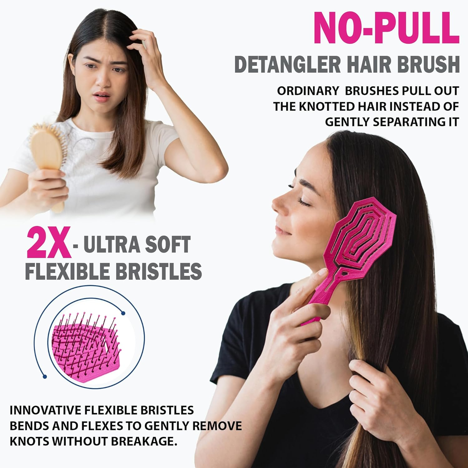 Fiora Naturals Hair Detangling Brush -100% Bio-Friendly Hair Detangler Brush W/Ultra-Soft Bristles- Glide through Tangles with Ease - for Curly, Fine, Women, Men, Kids, Toddlers, Wet and Dry Hair - Hot Pink image number 2