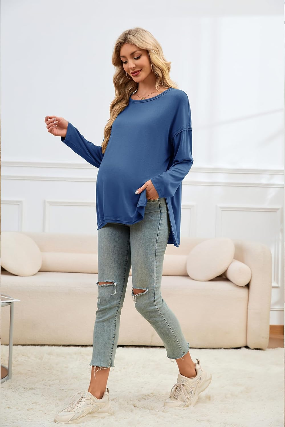 Smallshow Women'S Long Sleeve Maternity Shirts Loose Tunic Pregnancy Tops image number 4