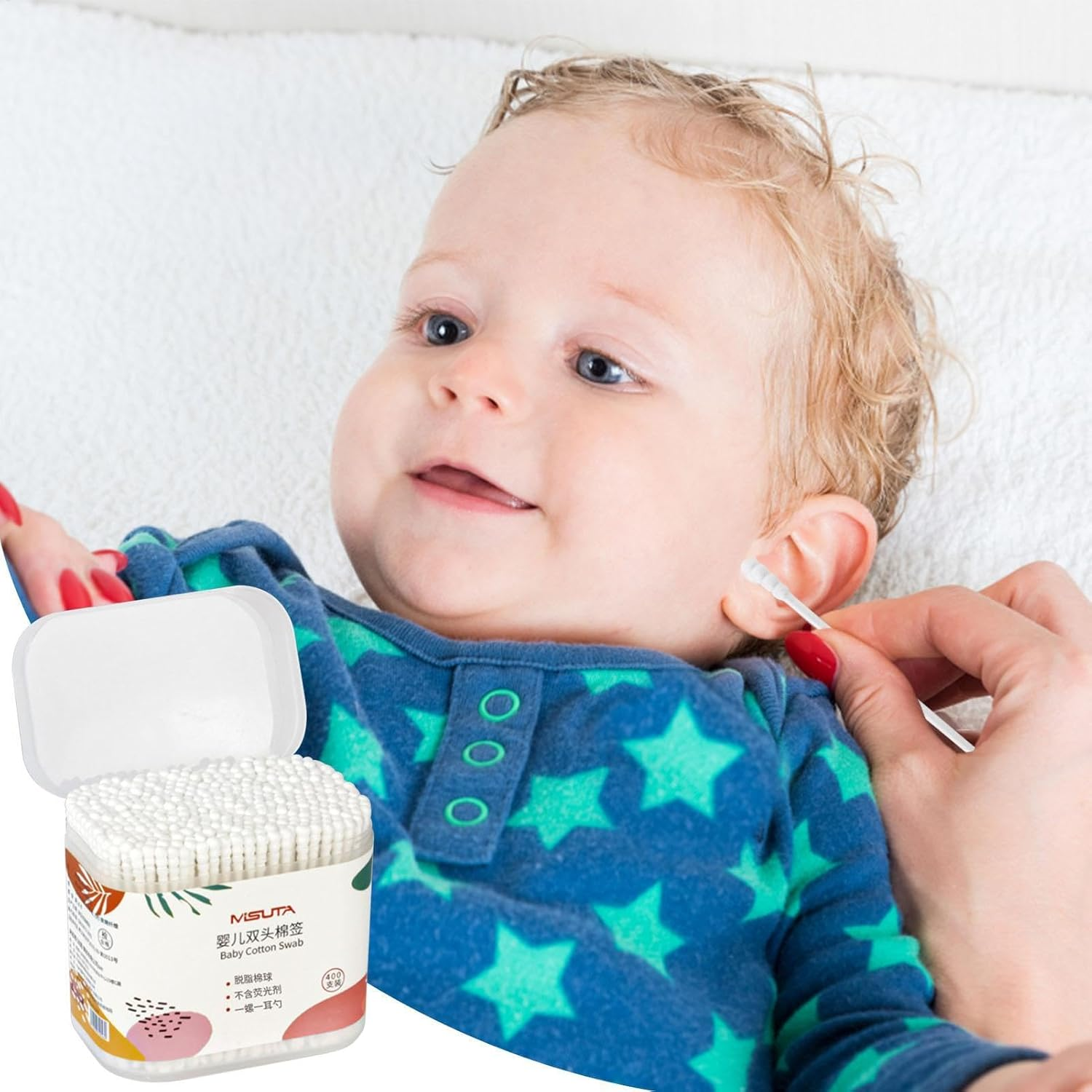 Baby Safety Cotton Swabs - Double Tipped Ear Swabs with Storage Box - Portable Beauty Tool for Ear Nose Clean, Wood Sticks image number 3