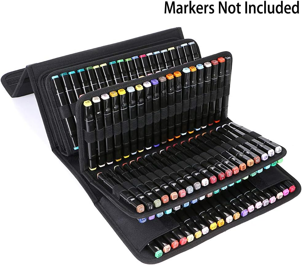 New 171 Slots Marker Case Lipstick Organizer-Canvas Markers Holder for for Primascolor Markers and Copic Sketch Markers Black image number 1