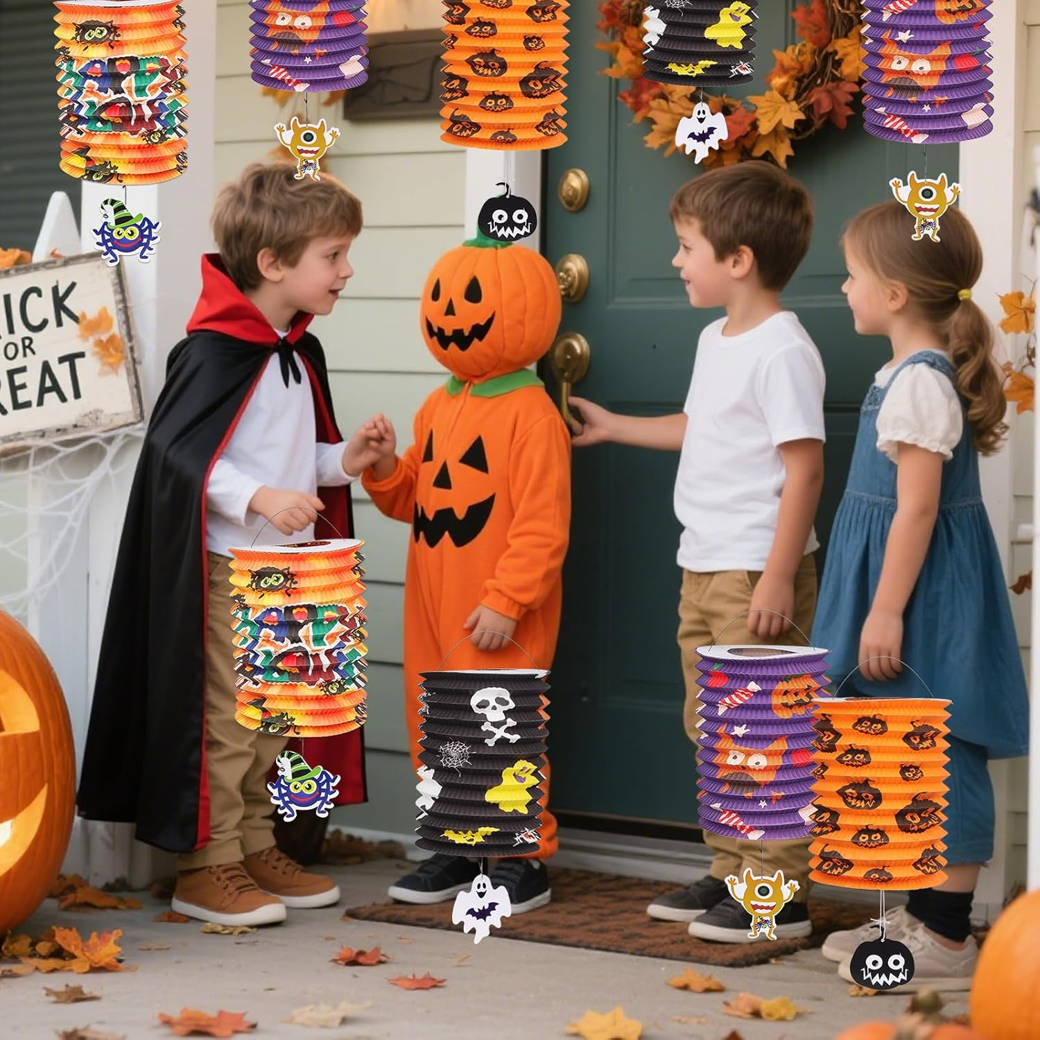 Pack of 4 Halloween Lanterns, Halloween Paper Lanterns Decoration, Pumpkin Lanterns, Foldable Lampshade, Ghost Halloween Lantern Children for Halloween/Outdoor/Saint Martin Party/Party Decorations image number 3