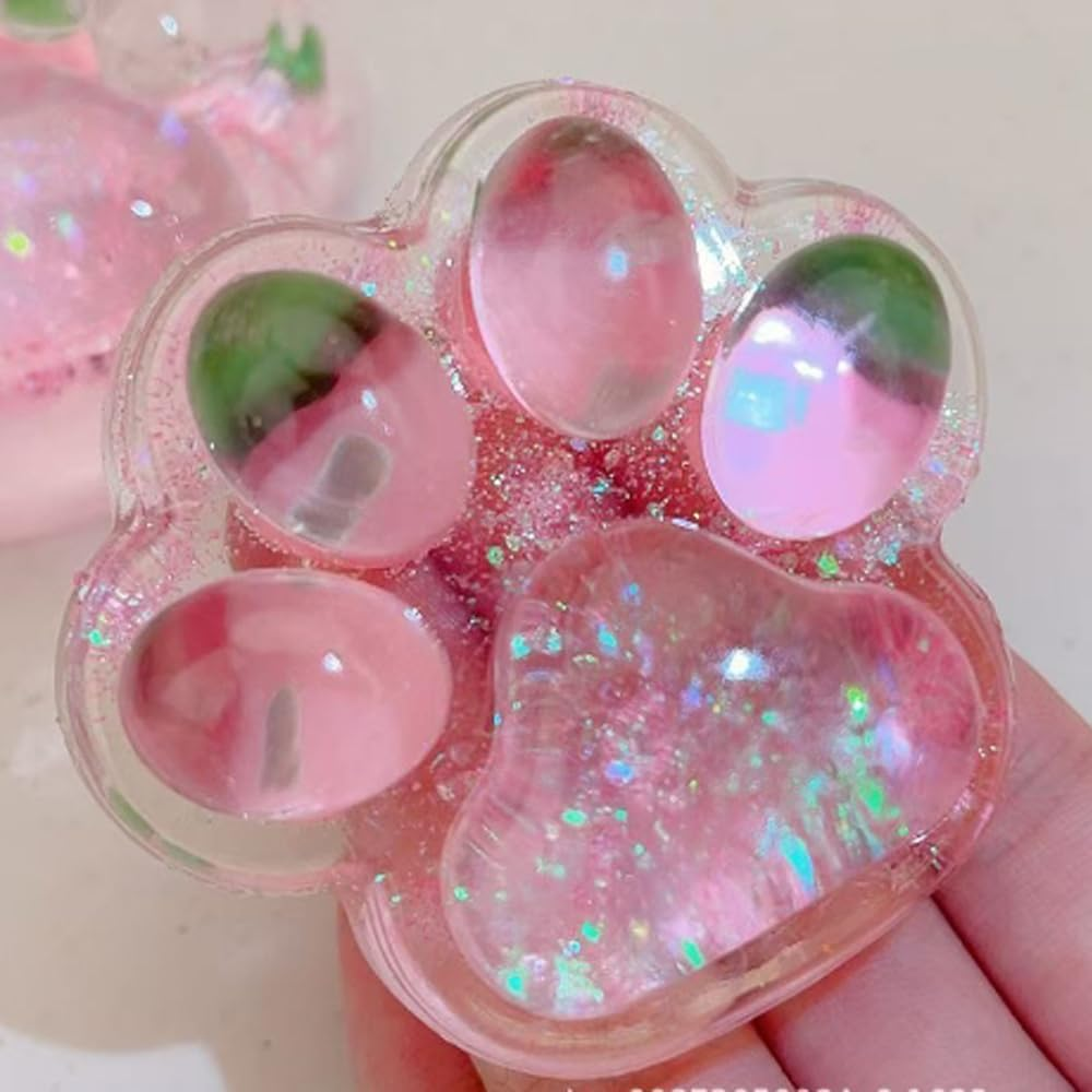 RUOXGZP 2Pcs Cat Paw Squeeze Toys, Silicone Taba Cat Paw Squeeze Fidget Toy, Cute Soft Multicolor Cat Paw Squishys Sensory Toy, Super Soft Squeeze Fidget Toys, for Stress Relief Kids and Adults image number 3