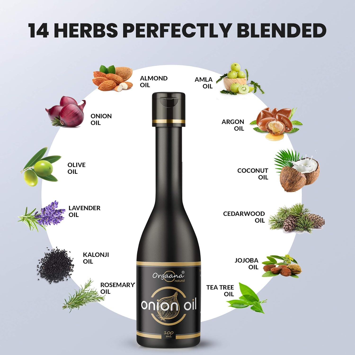 Orgaana Natural Herbal Onion Oil - anti Dandruff Oil 100Ml with 14 Essential Oils for Control Hair Fall,Nourish & Strenghtens Hair - 100% Natural Ingredients