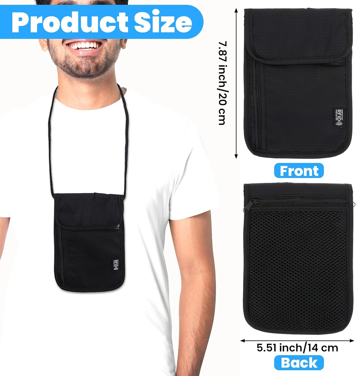 Hpmjz Neck Pouch with RFID Protection Anti-Theft Unisex Travel Purse Waterproof Shoulder Bag Soft Hidden Chest Pocket for Passport Credit Cards Smartphone Coins Documents Accessories image number 4