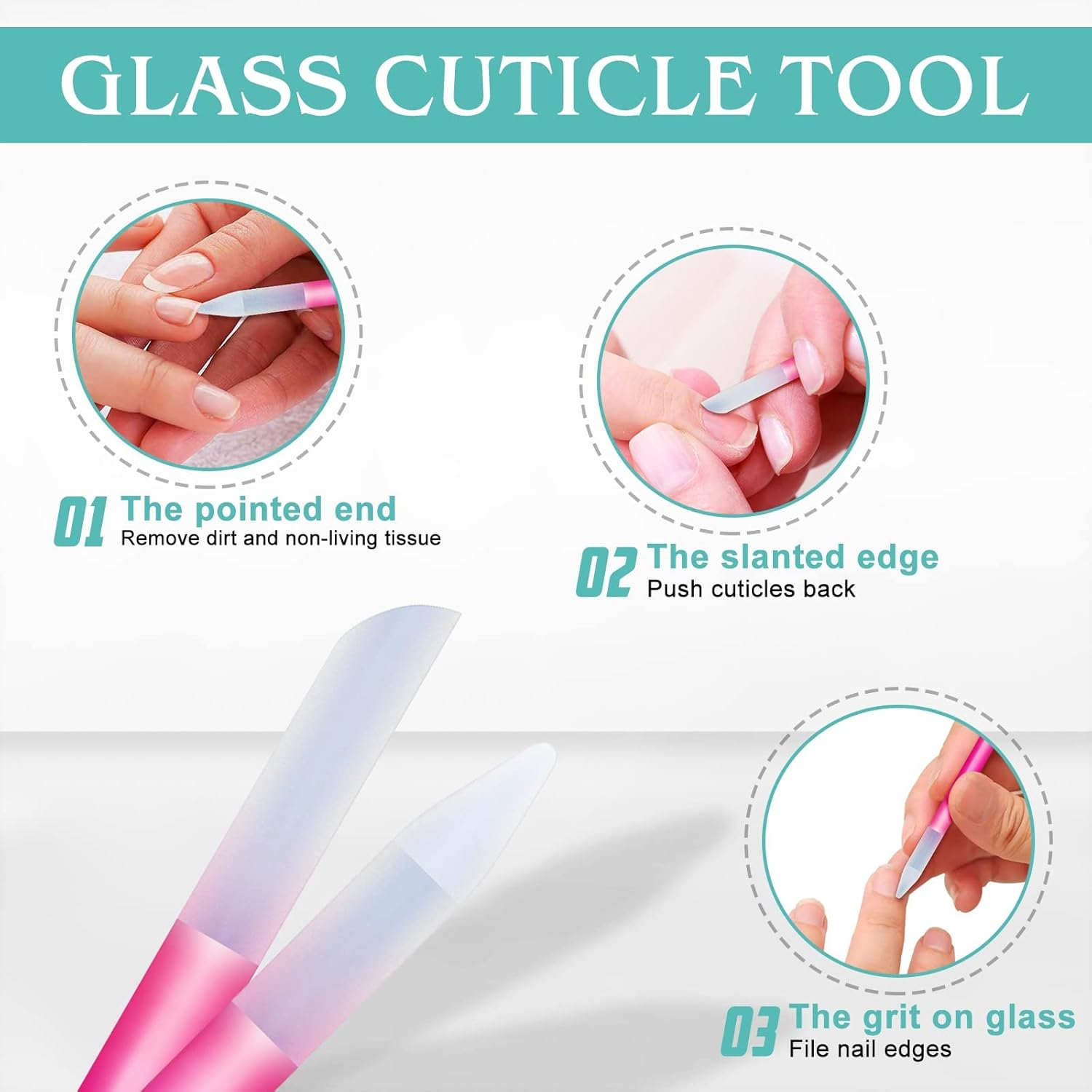 Glass Nail File Buffer with Case - 5PCS Nail Buffer and Nail Shiner Kit Glass Cuticle Pusher Nail Care for Men Women Nail Files for Natural Acrylic Nails Fingernail Files Manicure Tool image number 3