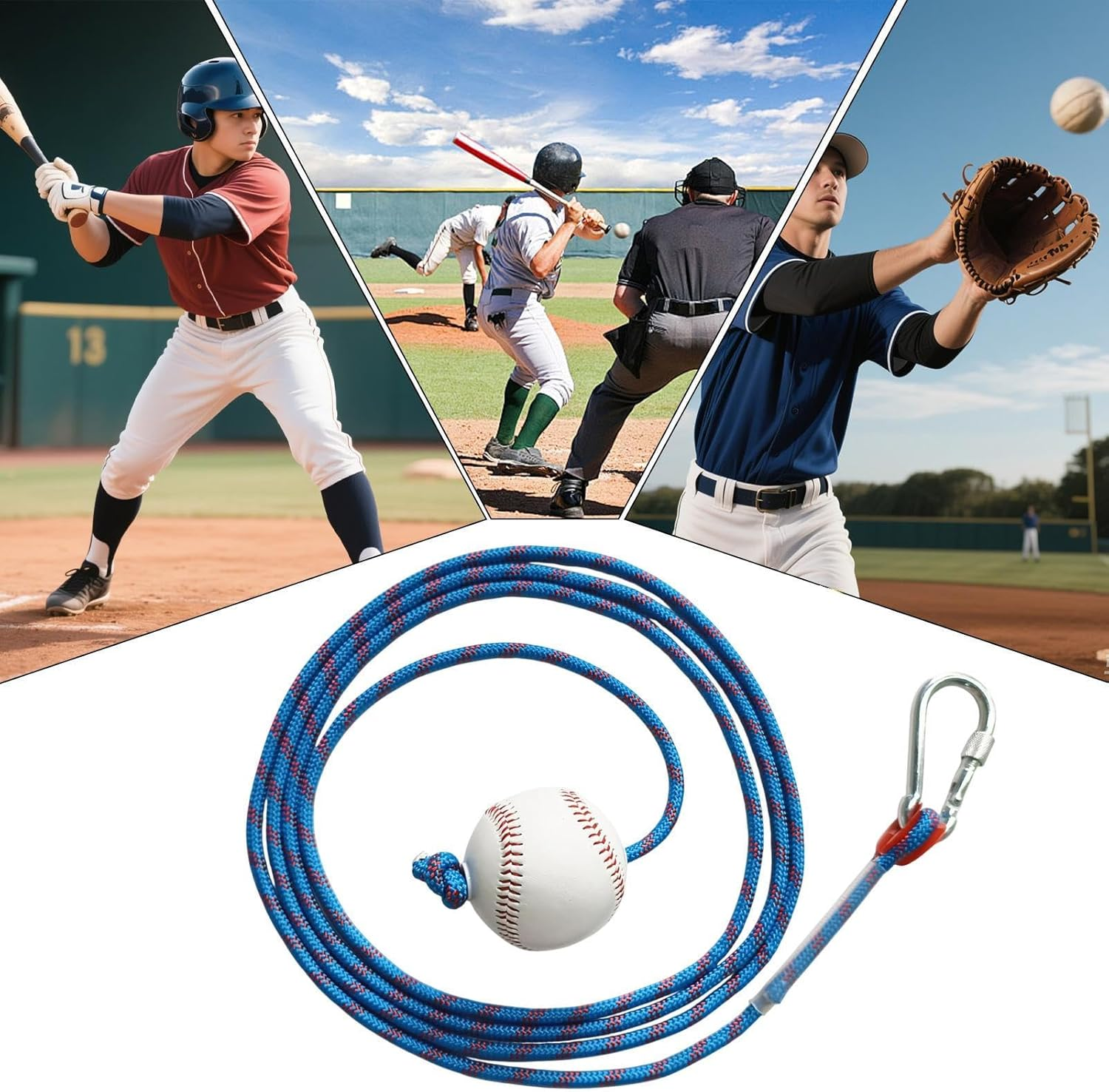 Baseball Training Balls with Rope - Baseball Training Rope - Portable Pitching Practice Strap for Fielding Equipment Backyard image number 3