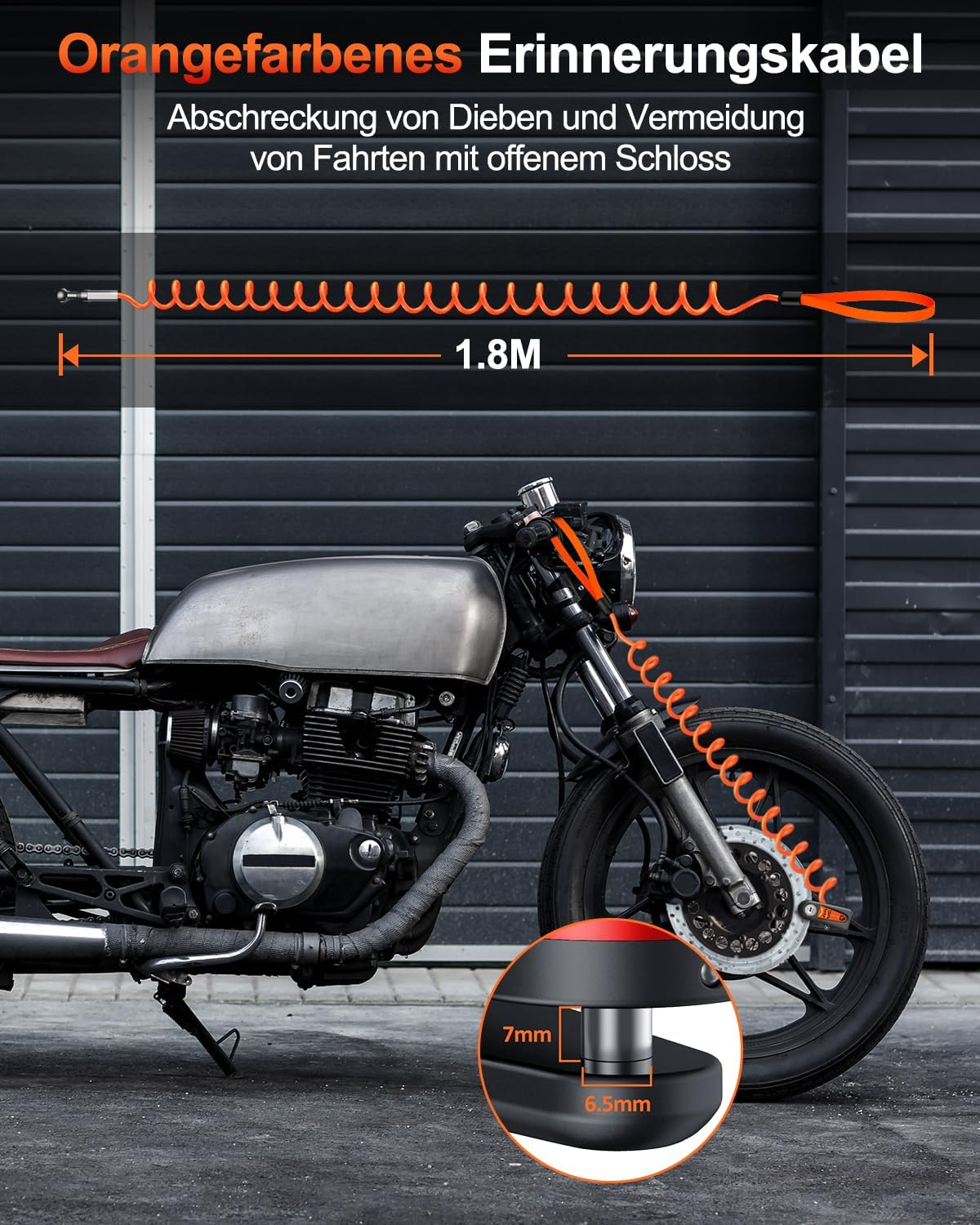 ZEXMTE Alarm Disc Lock Rechargeable Motorcycle Disc Brake Lock Alarm 120Db with 1.8M Reminder Cable Reinforced Waterproof High Security Disc Brake Lock for Motorcycle, Bike, Scooter, E-Bike, Red