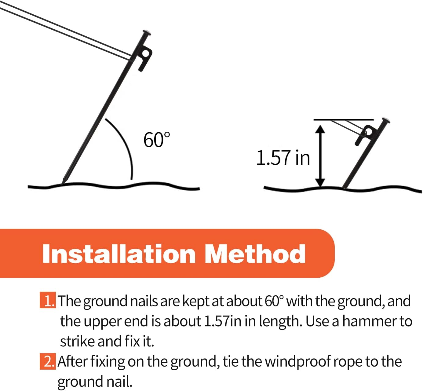 8Pcs Tent Stakes and Hammer Set, 12In Heavy Duty Forged Steel Tent Stakes + Camping Hammer + Storage Pouch, Available in Rocky Place - 8Pcs 12In Stake+Hammer image number 2