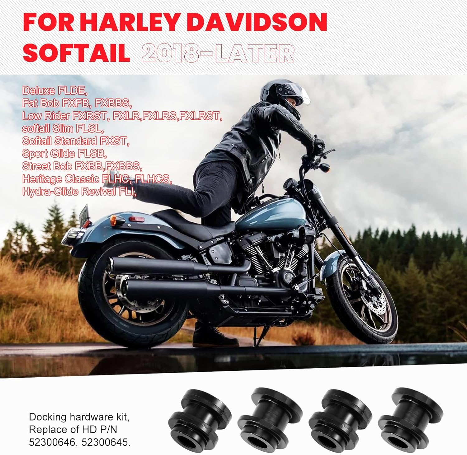 Holdfast Detachable Docking Hardware for Harley Davidson Softail Standard Low Rider Street Bob Fat Boy Fat Bob Super Glide 2018-Later FLDE FLHC FLHCS FLSB FLSL FXBB FXFB FXFBS FXLR Matt Black image number 2