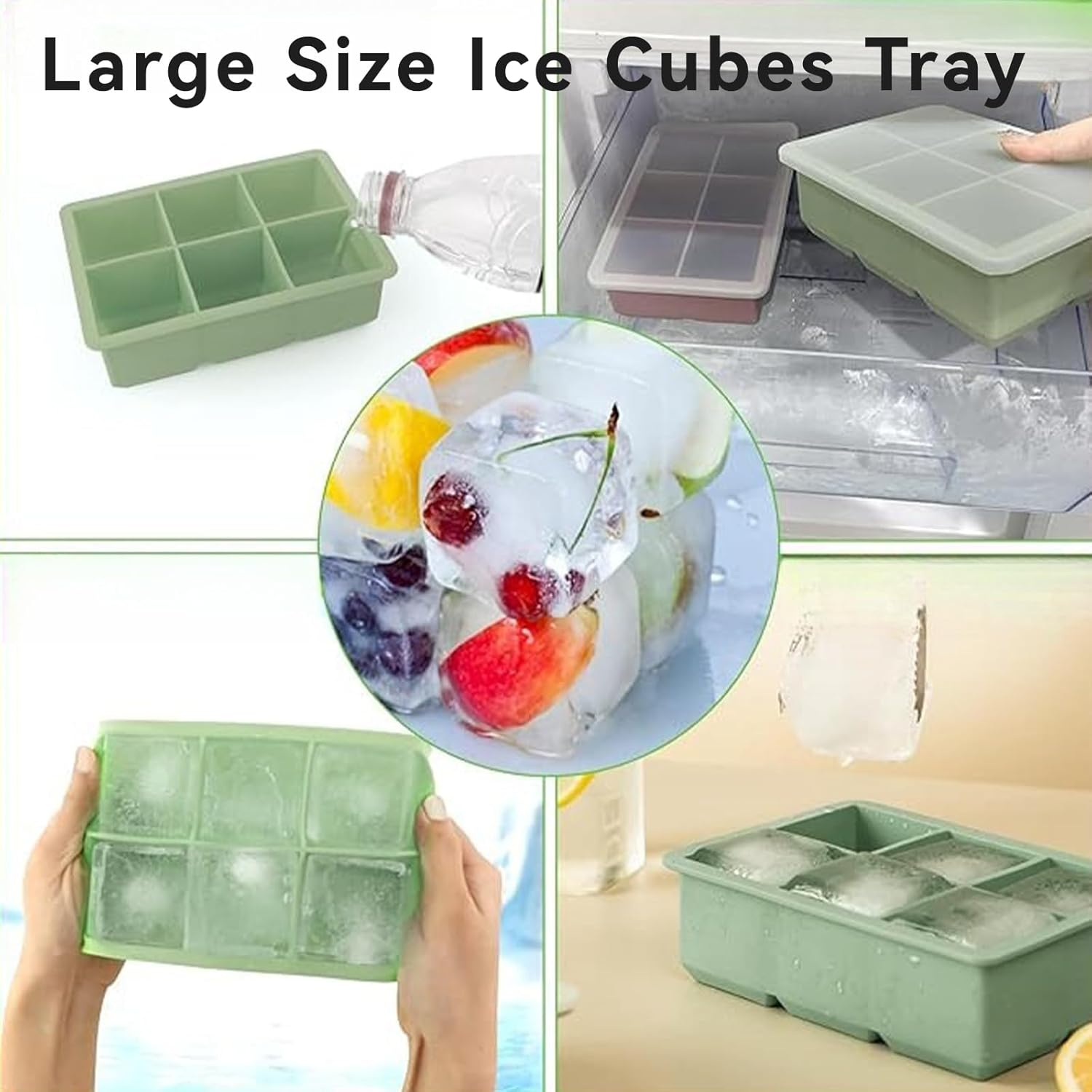 Silicone Ice Cube Tray,3 Pack Large Size Ice Cube Molds with Leak Proof Lid,Big Square Ice Cube Maker and BPA Free for Cocktail,Whiskey, Stackable, Flexible Ice image number 2