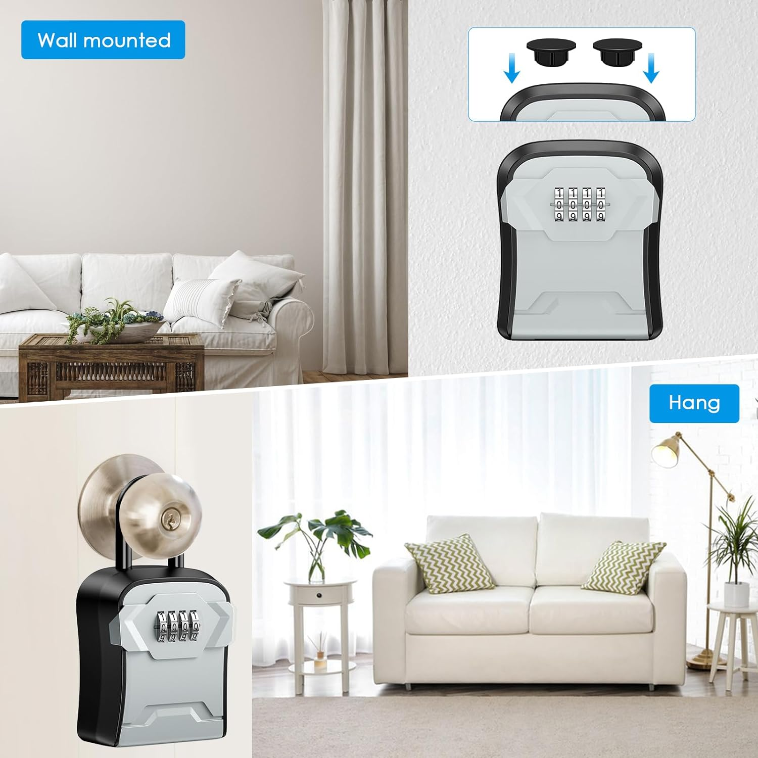 AMIR Key Lock Box, Portable Lockbox for House Keys, 4 Digit Combination Security Lock Box with Resettable Code, Wall-Mounted Key Safe Storage Lockbox for Home, Office, Garage, Apartment Spare Keys image number 3