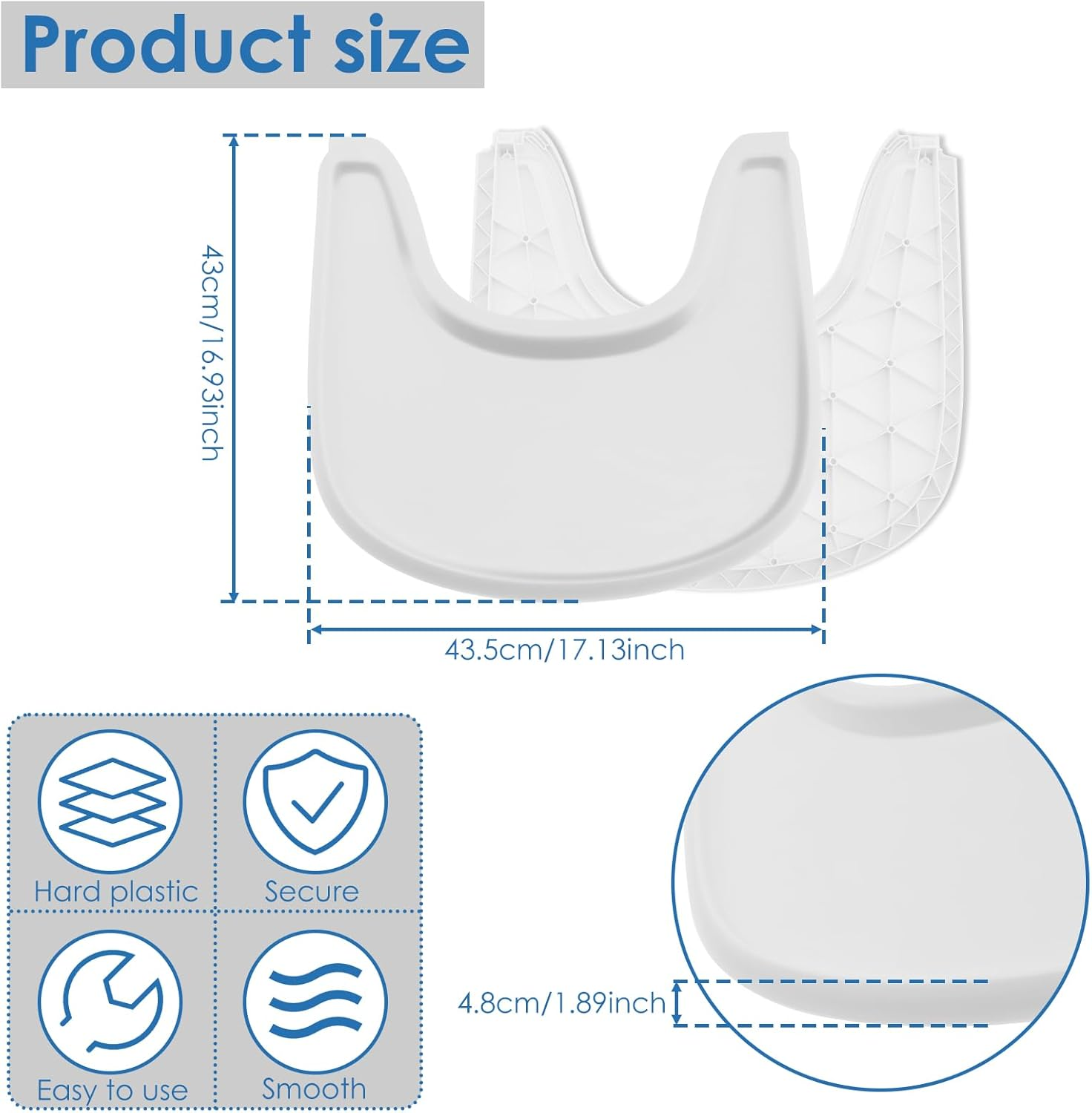 Rdjeokf High Chair Tray, Easy to Use Baby Tray, Safe Fitting High Chair Replacement Trays, with Suction, Made from Food Safe Plastic, for Babies and Toddlers image number 2