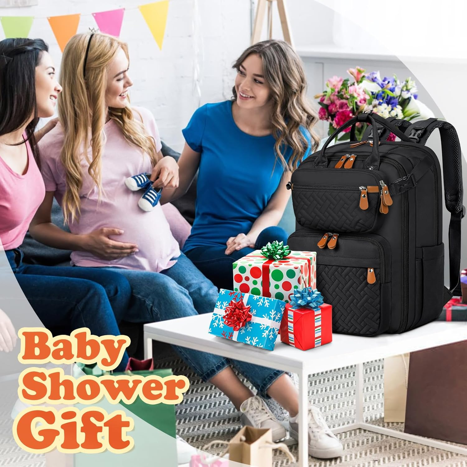Diaper Bag Backpack, Large Waterproof Baby Bag with Changing Pad, Detachable Crossbody Bag & Stroller Straps Travel Diaper Backpack for Moms Dads Unisex Baby Essentials Organizer image number 3