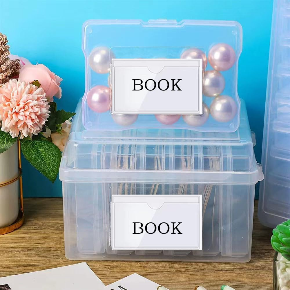 50Pcs Adhesive Label Holder Shelf Tag, Betterjonny 6X10Cm Self-Adhesive Clear Label with Top Open Plastic Drawers File Cabinet Storage Bins Label Holder for Office, Kitchen and Other Small Items image number 2