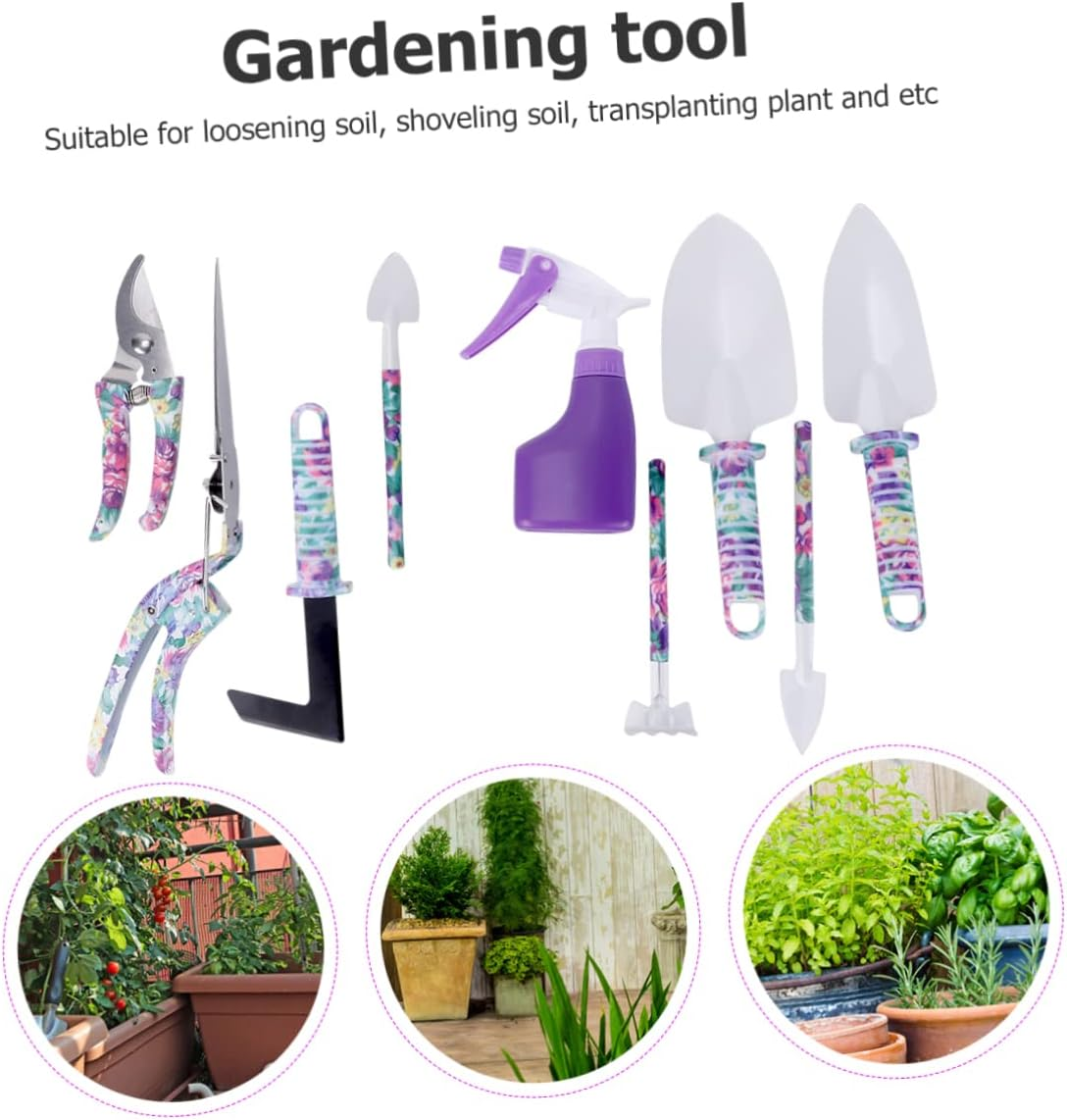 10Pcs Gardening Tool Set Shovel Trowel Rake Shears Cutter Spray Bottle Durable Stainless Steel Handle image number 2