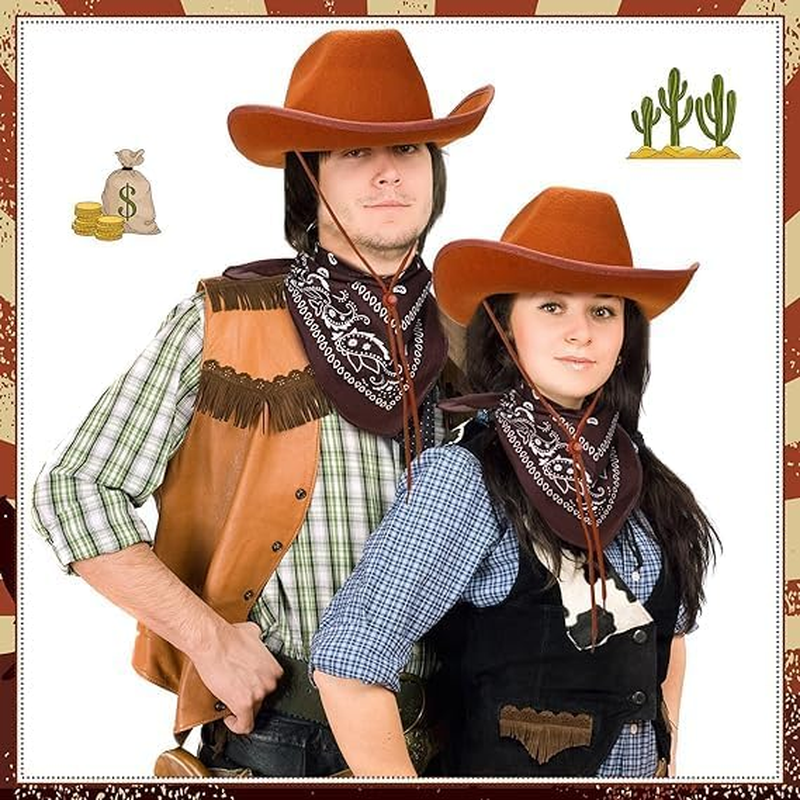 Miners2000 12 Pcs Adult Cowboy Hat for Women and Men Western Cowgirl Hats with Adjustable Drawstring and Cowboy Party Paisley Bandana - Black image number 2