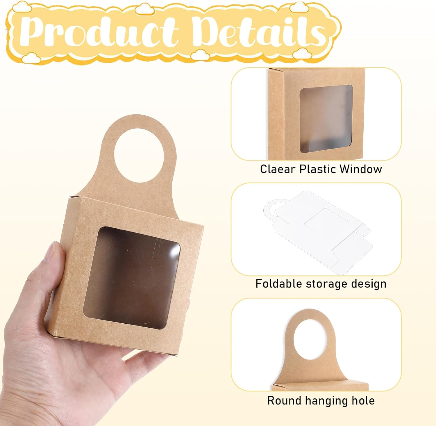 Jeffdad 10PCS Kraft Paper Wine Bottle Box with Window, Hanging Foldable Gift Boxes Wine Boxes Decoration Bottle Hanger Favor Box for Kitchen Dining Engagement Christmas Mother'S Day (Kraft Paper) image number 1