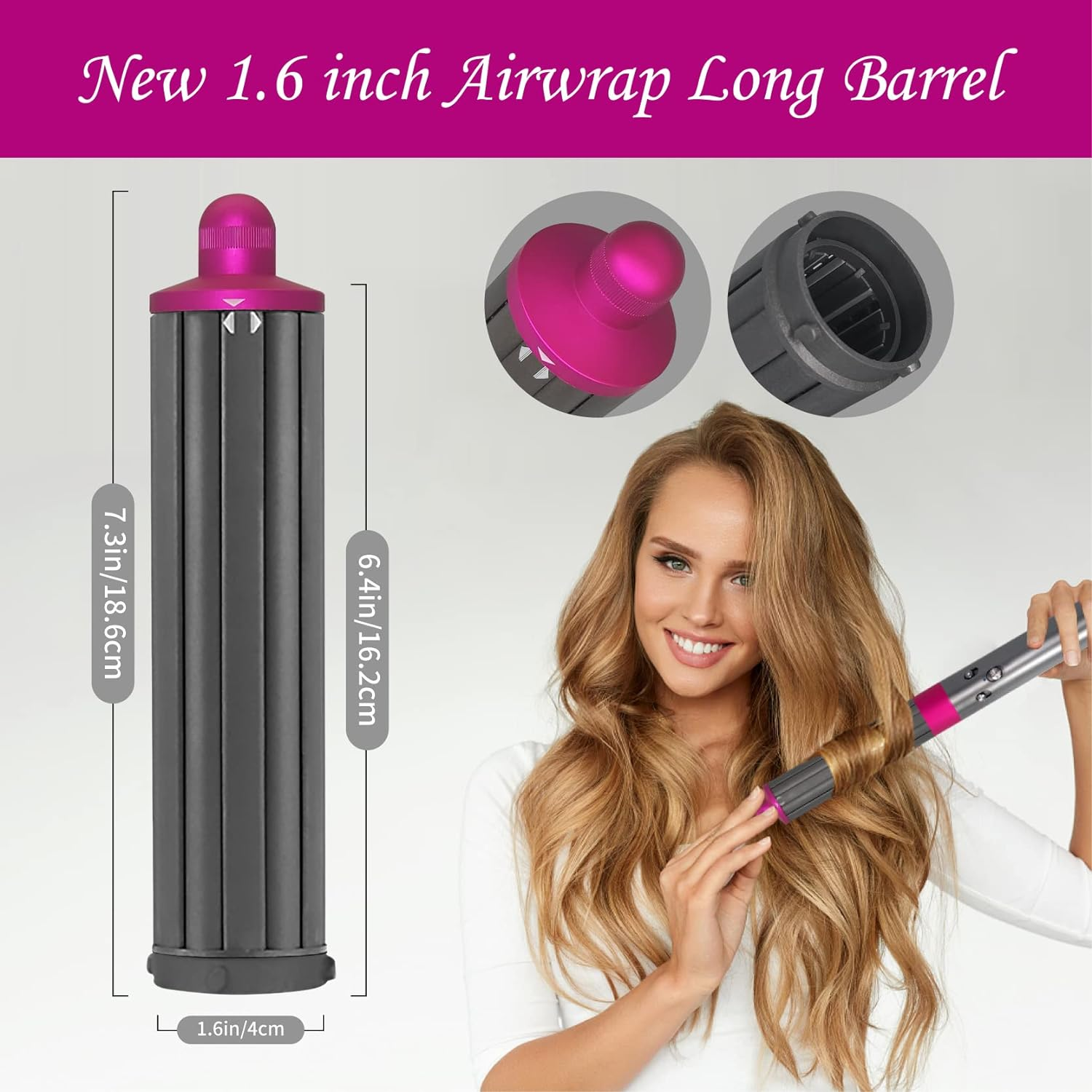 40MM/1.6 Inch Long Hair Curling Barrels Compatible with Dyson Airwrap Styler Attachment Parts, Self-Curling Attachment Accessories for Dyson Airwrap Styler HS01 HS05 image number 1