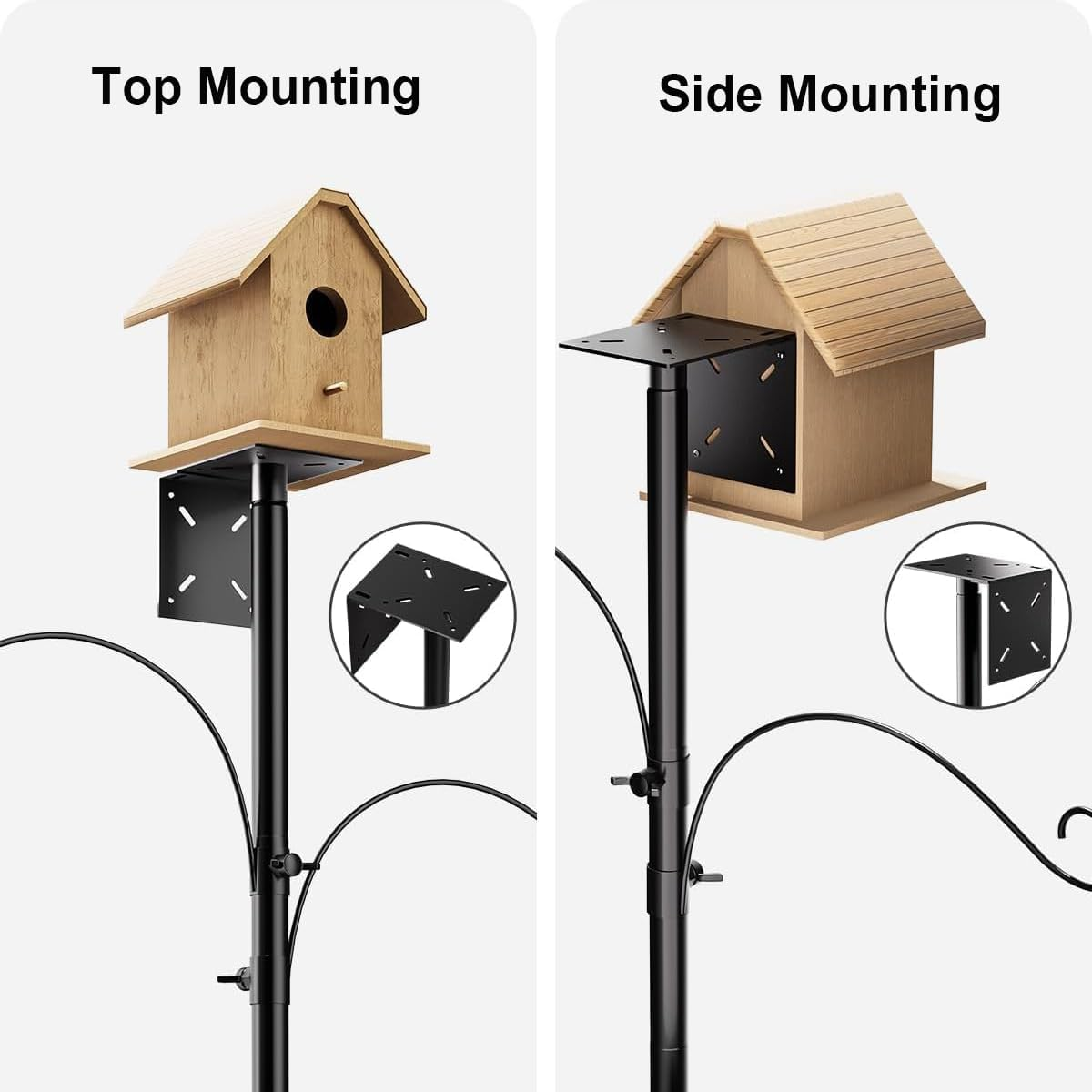 Bird House Pole Mount Kit 92 Inch with 4 Hanging Hooks - Heavy Duty Adjustable Bluebird Feeder Support Rod Stand Set for Outside, Yard, Garden, Birds Watching & Birdfeeder Pole image number 2