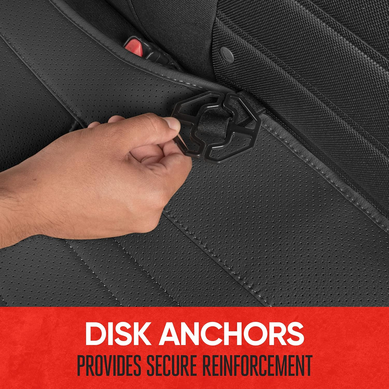 Motor Trend Faux Leather Padded Rear Bench Car Seat Cover with Storage Pockets image number 2