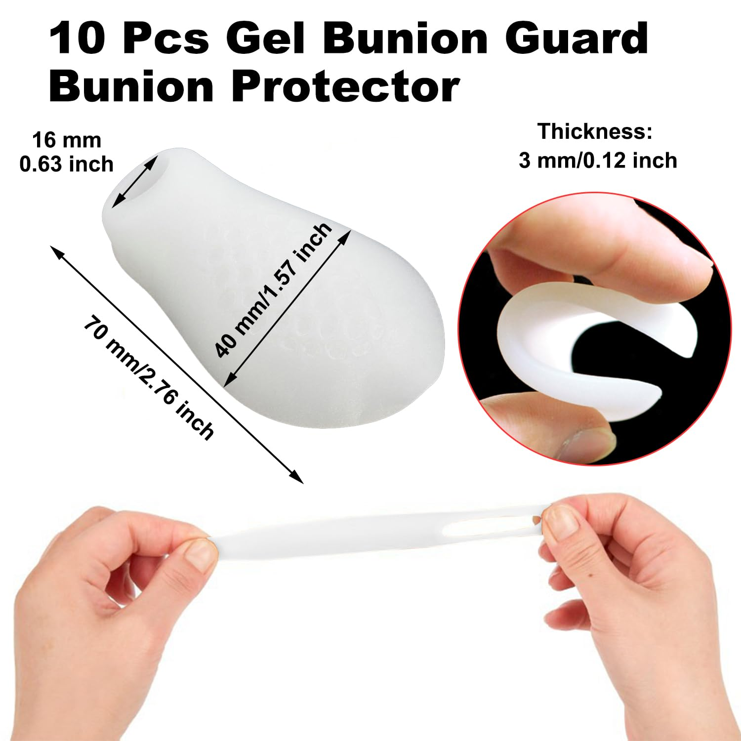 Bunion Correctors Toe Straightener, 10 Pcs Gel Bunion Guard Bunion Protector, Bunion Pads, Bunion Relief with Gel Shield, Toe Spacers Gel Toe Separators Big Toe for Hallux Valgus Relieve (Transparent) - Transparent image number 3