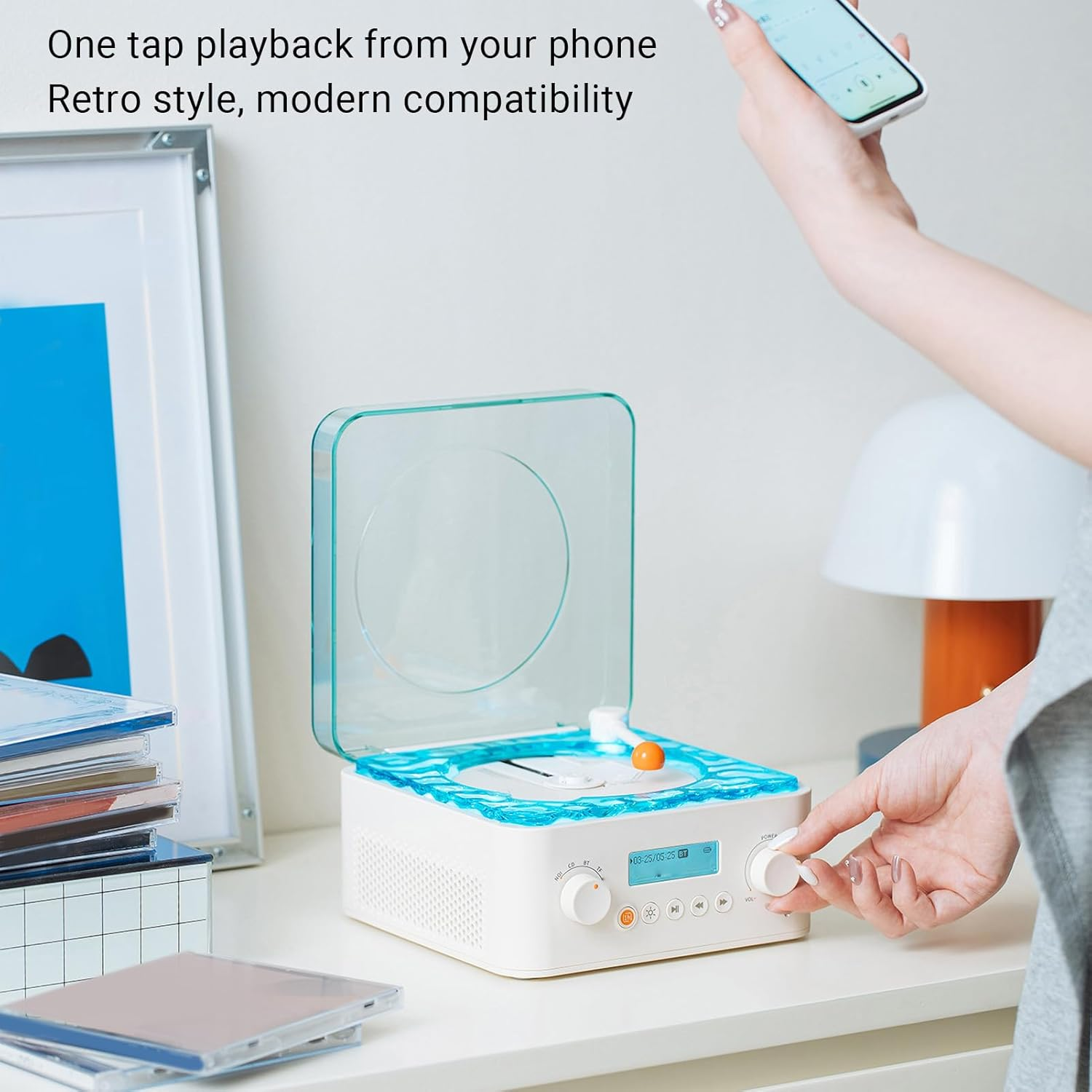 Sxhlseller Retro Bluetooth CD Player with Speaker, 4000Mah Portable Wireless Record Player with White Noise, RGB Lights,Dual Bass for Home, Bedroom, Relaxation