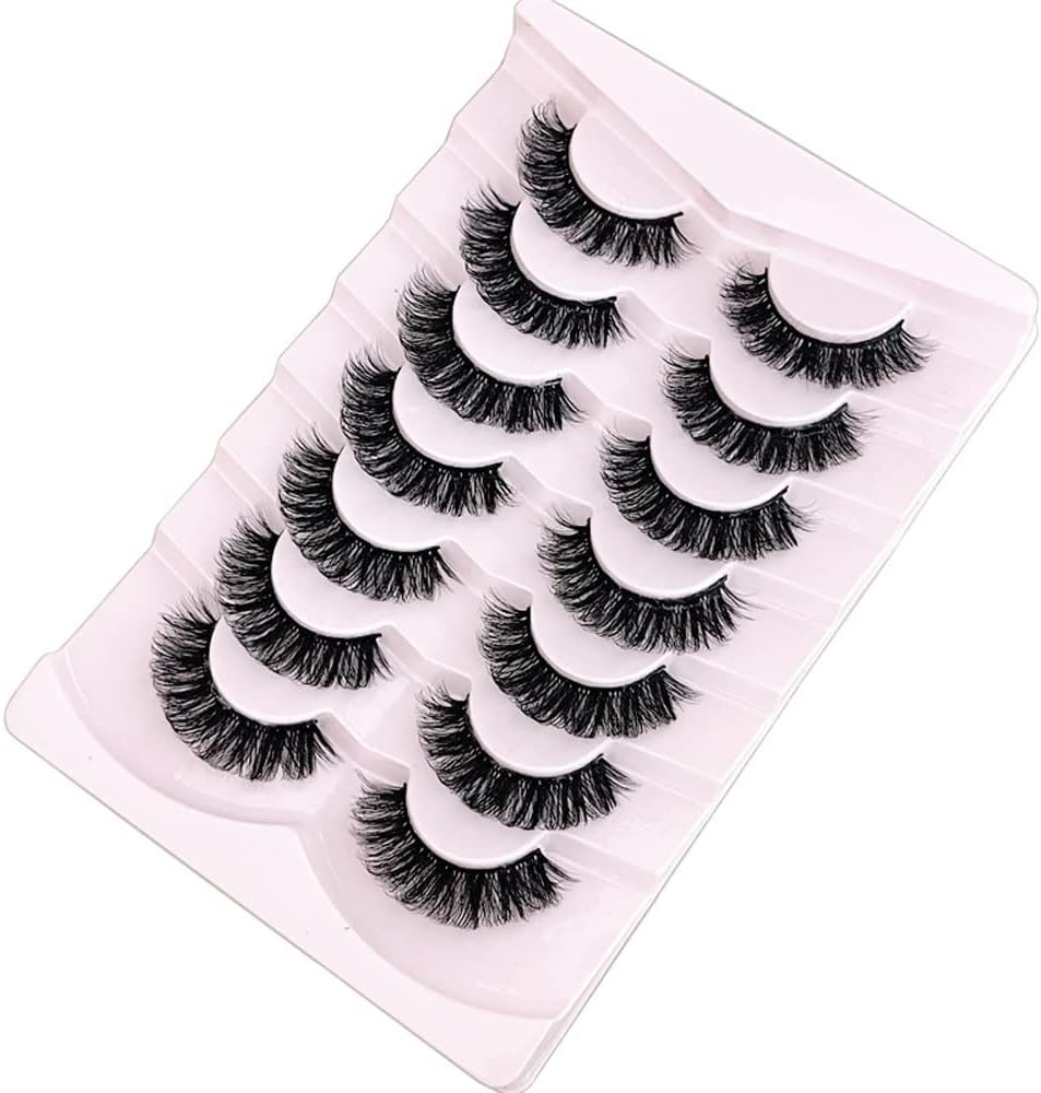 OCHILIMA Russian Strip Eyelashes, Natural Look, D Curly, Fluffy, 3D Effect, Cat Eye, Soft, Fake Lashes, Pack of 7 Pairs image number 2