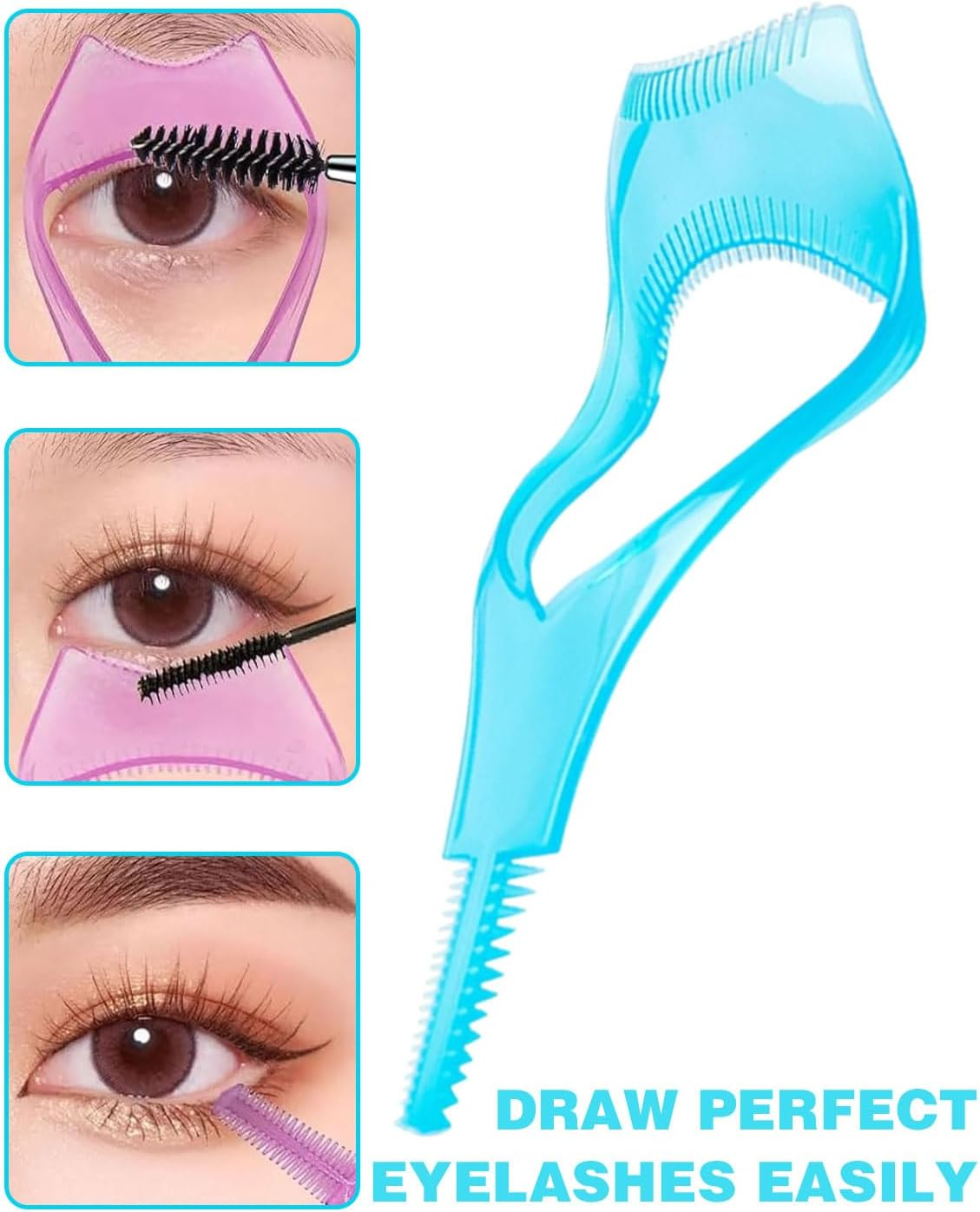 KEMUZ Pack of 6 3-In-1 Mascara Guard Applicator Guide Aid for Upper Lower Eyelashes with Eyelash Comb for Women Girls (Pink + Blue + Red) image number 2