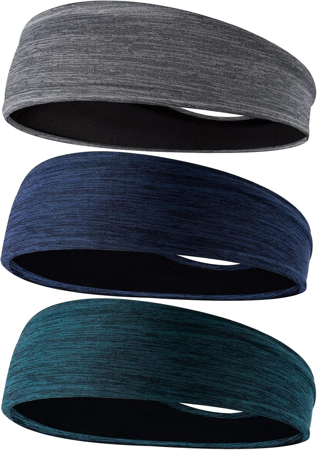 Men'S Headbands, 3-Pack Head Band for Men, Sport Sweatbands for Running Fitness Yoga Cycling, Sweat Wicking Non Slip (Gray/Green+Gray+Black)