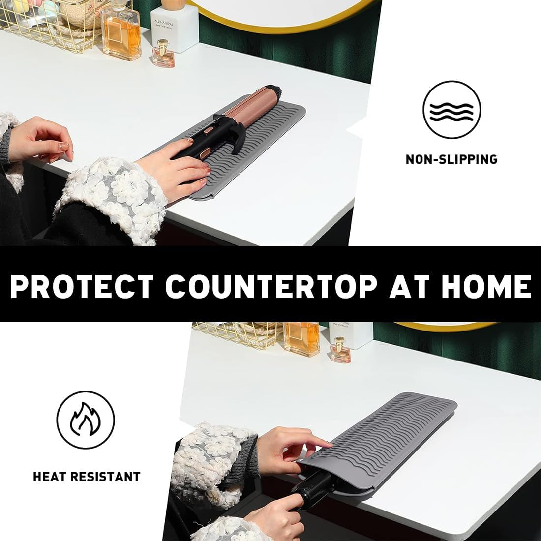 Heat-Resistant Silicone Mat Bag, Heat-Resistant Mat for Curling Irons, Mat Cover for Curling Irons, Hair Straighteners, Straighteners and Other Hot Hair Tools, Height 28.5 Cm and Width 14 Cm image number 1