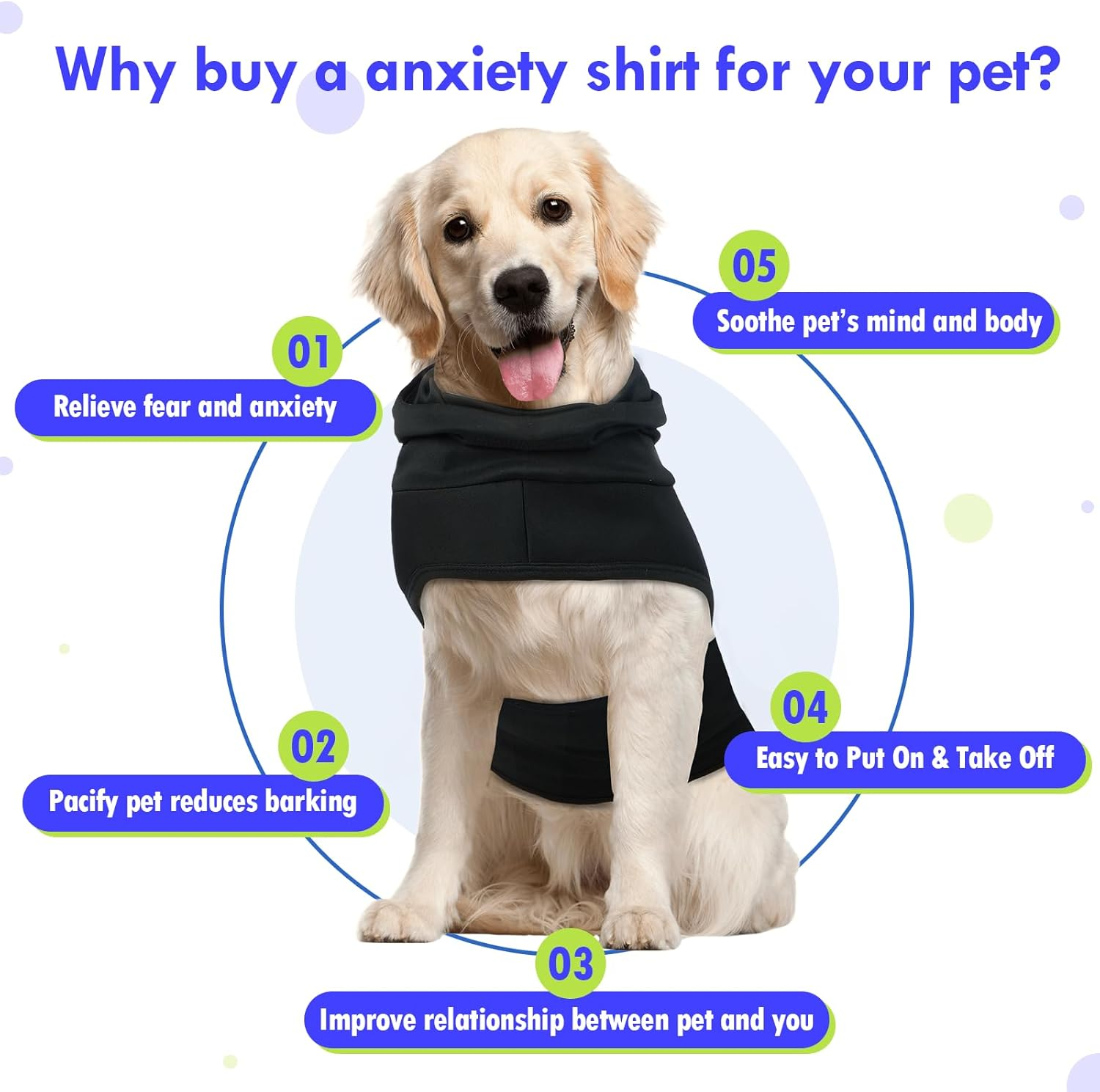 Dog Calming Vest for Small Medium Dogs - Anxiety Relief Shirt with Hook and Loop Closure - Comfortable Stress Relief Coat for Dogs - Black -XL